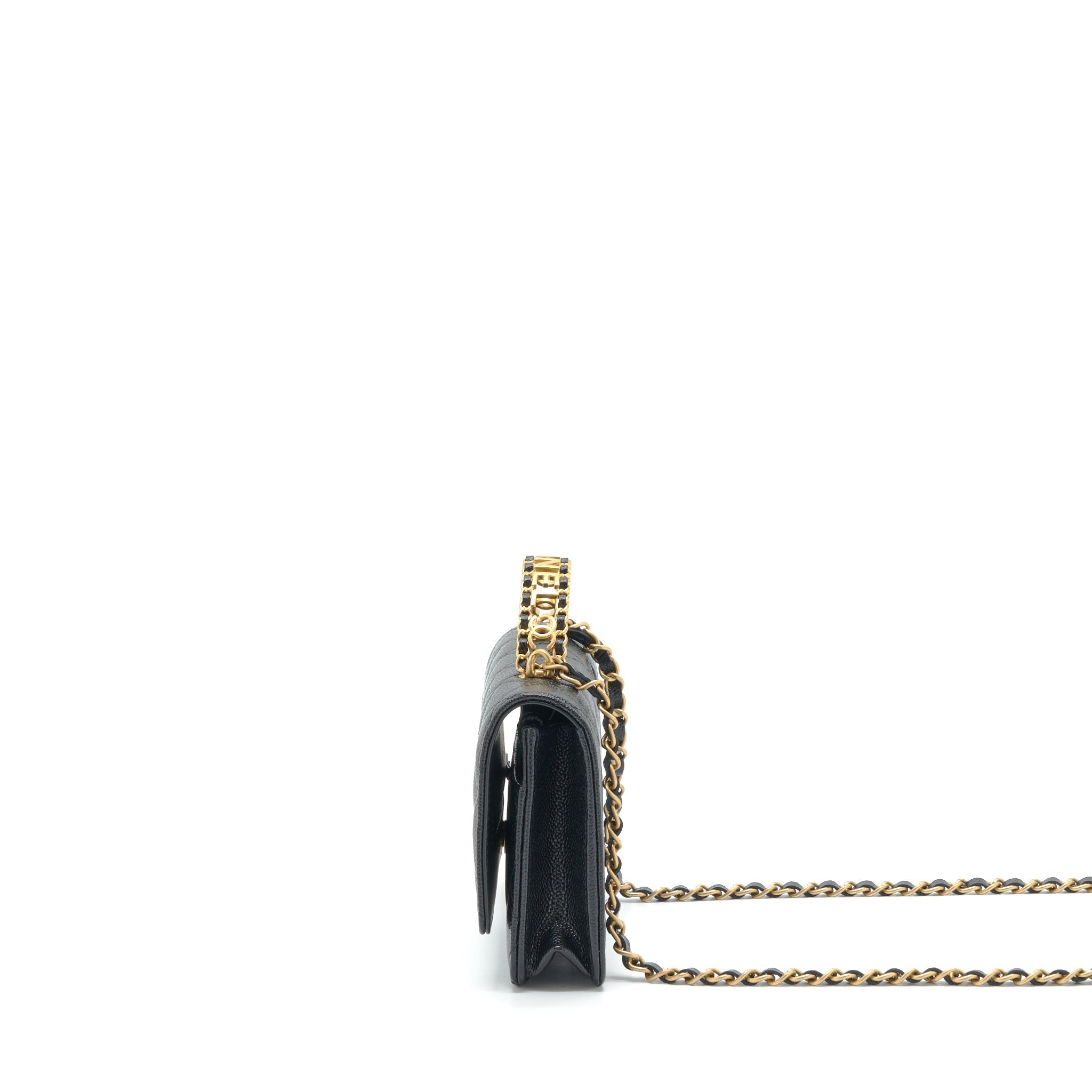 CHANEL 22S LOGO TOP HANDLE WALLET ON CHAIN CAVIAR BLACK GHW (MICROCHIP)