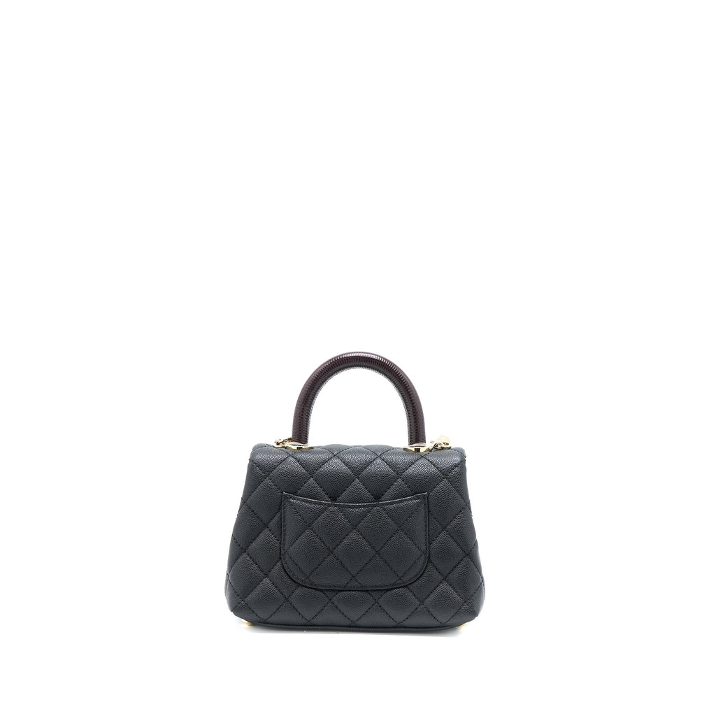 CHANEL MINI COCO HANDLE CAVIAR BLACK/BURGUNDY HANDLE LGHW