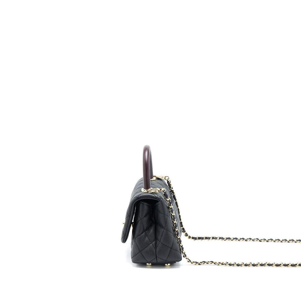 CHANEL MINI COCO HANDLE CAVIAR BLACK/BURGUNDY HANDLE LGHW