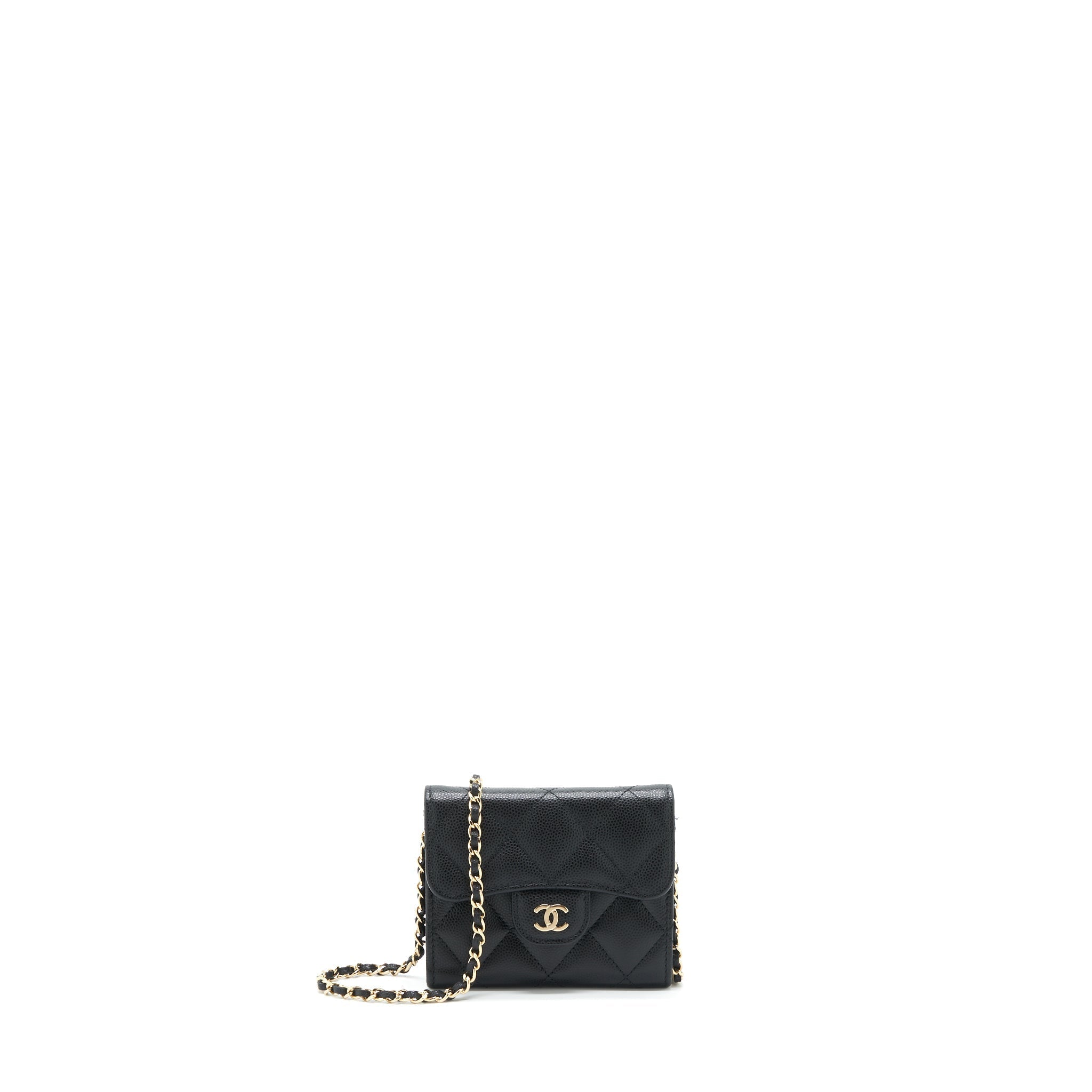 CHANEL 22P CARD HOLDER WITH CHAINS CAVIAR BLACK LGHW