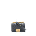 CHANEL SMALL BOY BAG CHEVRON CAVIAR DARK GREY BRUSHED GHW (MICROCHIP)