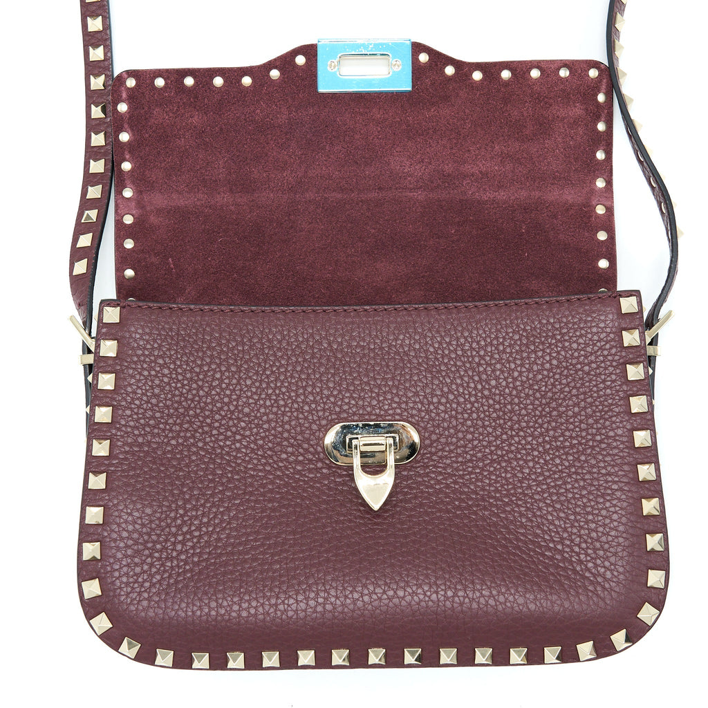 VALENTINO ROCKSTUD FLAP CROSSBODY BAG DARK RED LGHW