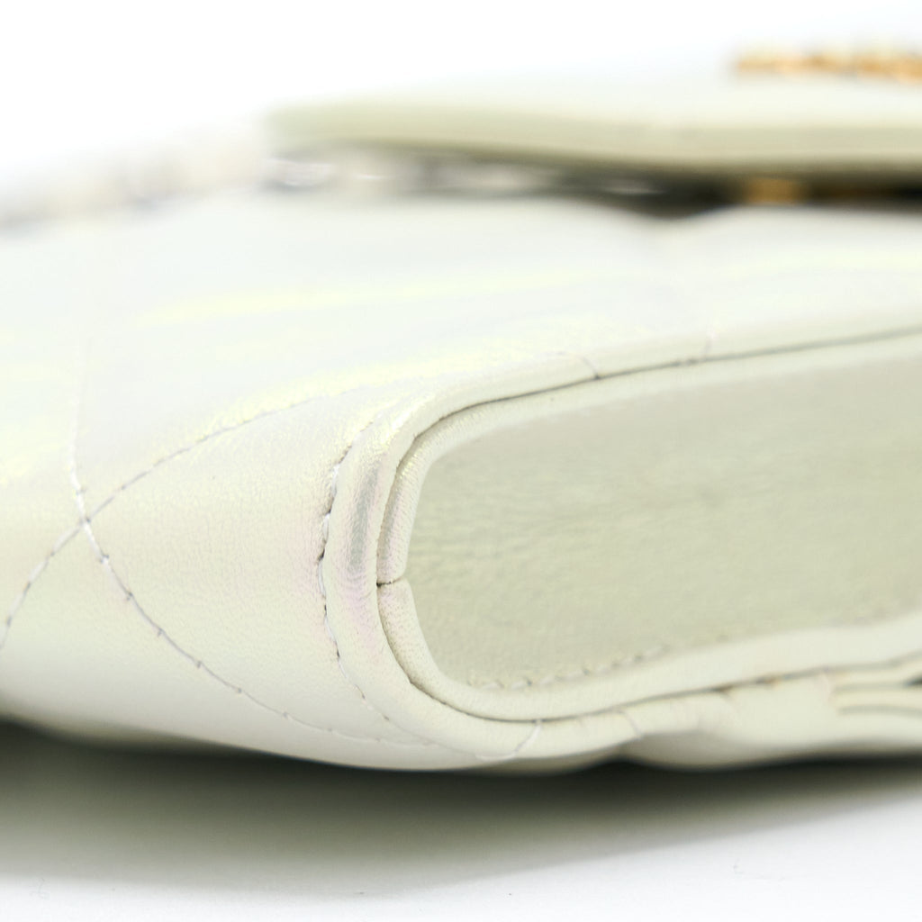 CHANEL 19 PHONE POUCH WITH CHAIN IRIDESCENT WHITE GHW