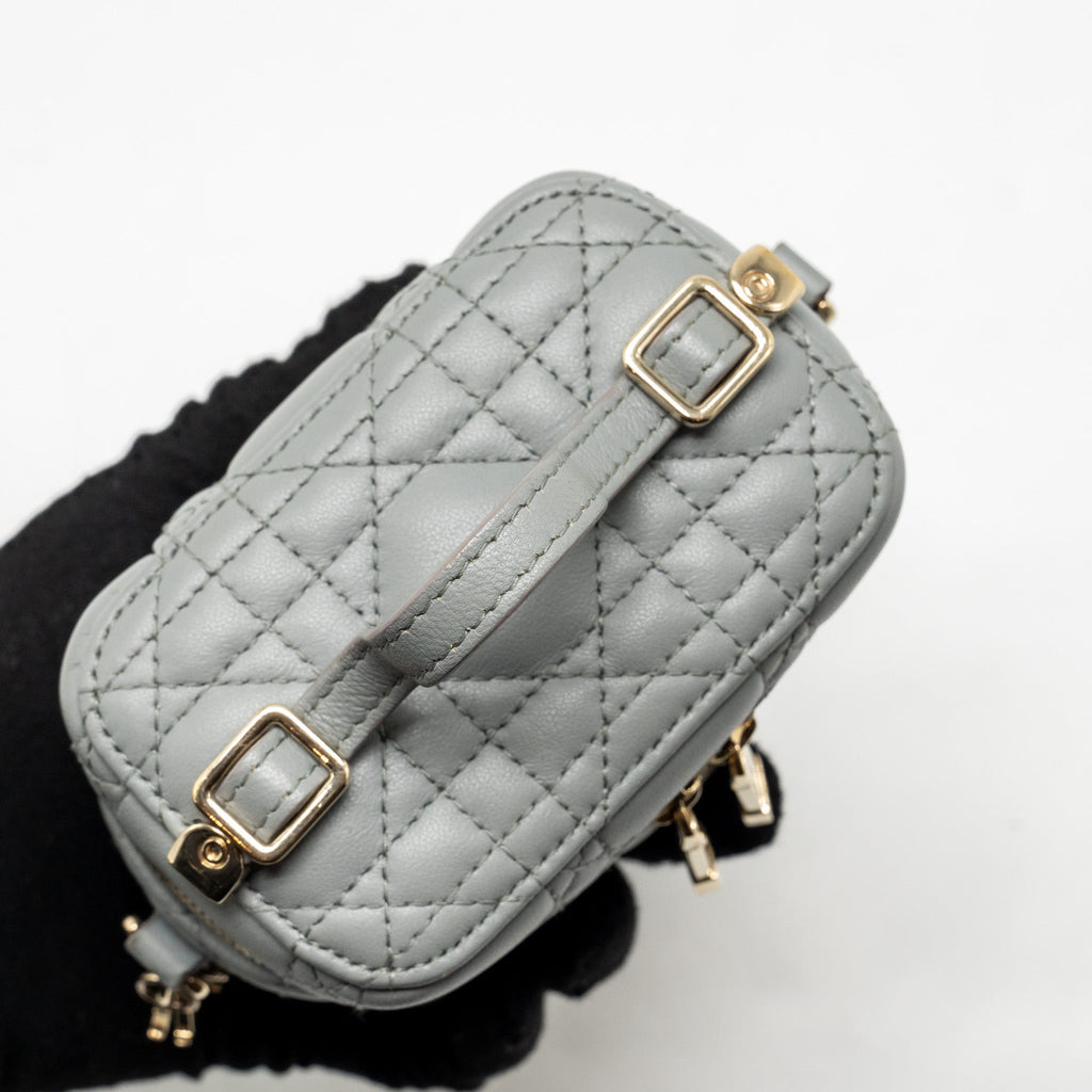 DIOR MICRO LADY DIOR VANITY CASE LAMBSKIN BLUE LGHW