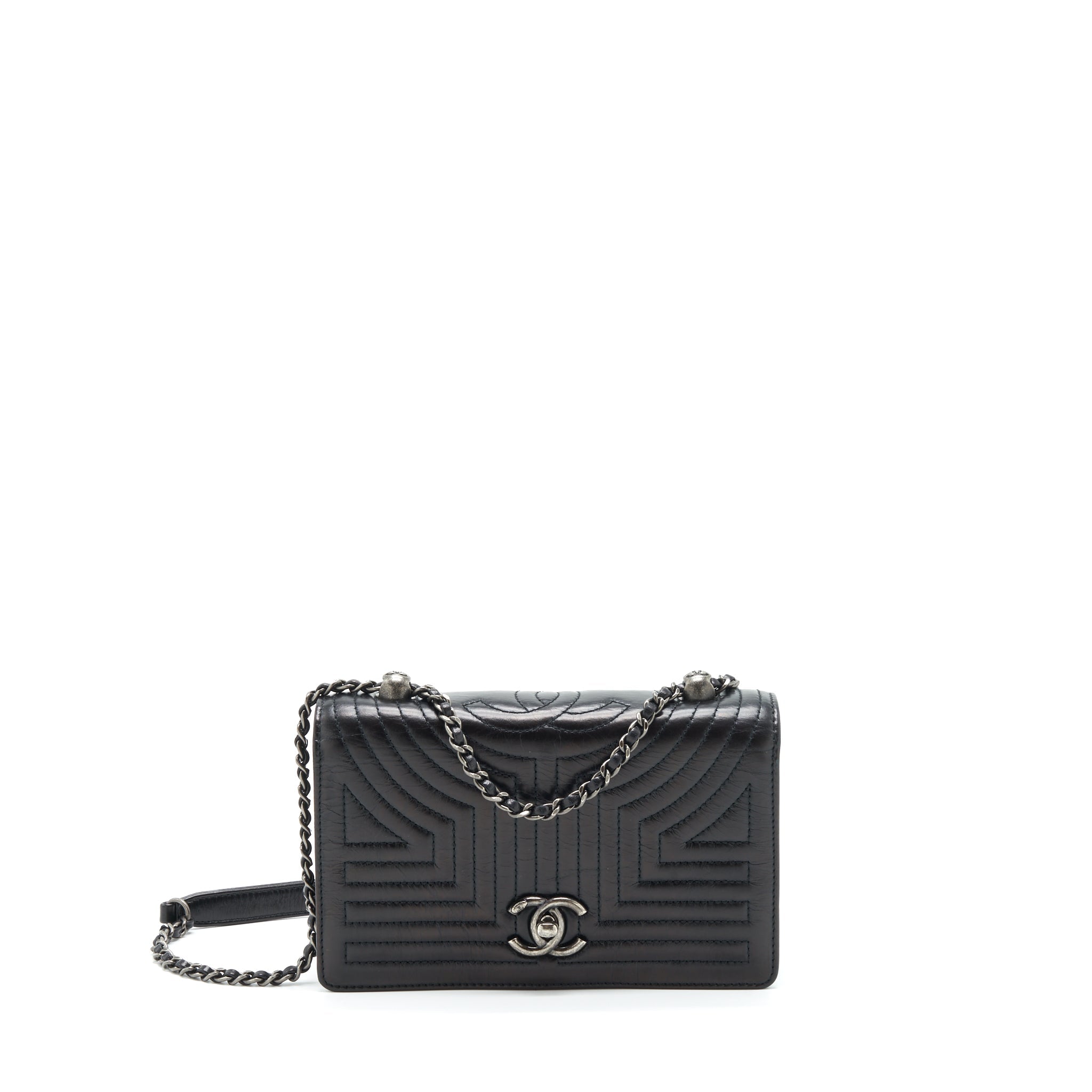 CHANEL SMALL CROSSBODY BAG AGED CALFSKIN RUTHENIUM HARDWARE