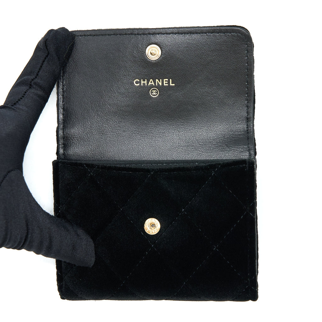CHANEL SMALL FLAP WALLET VELVET BLACK LGHW