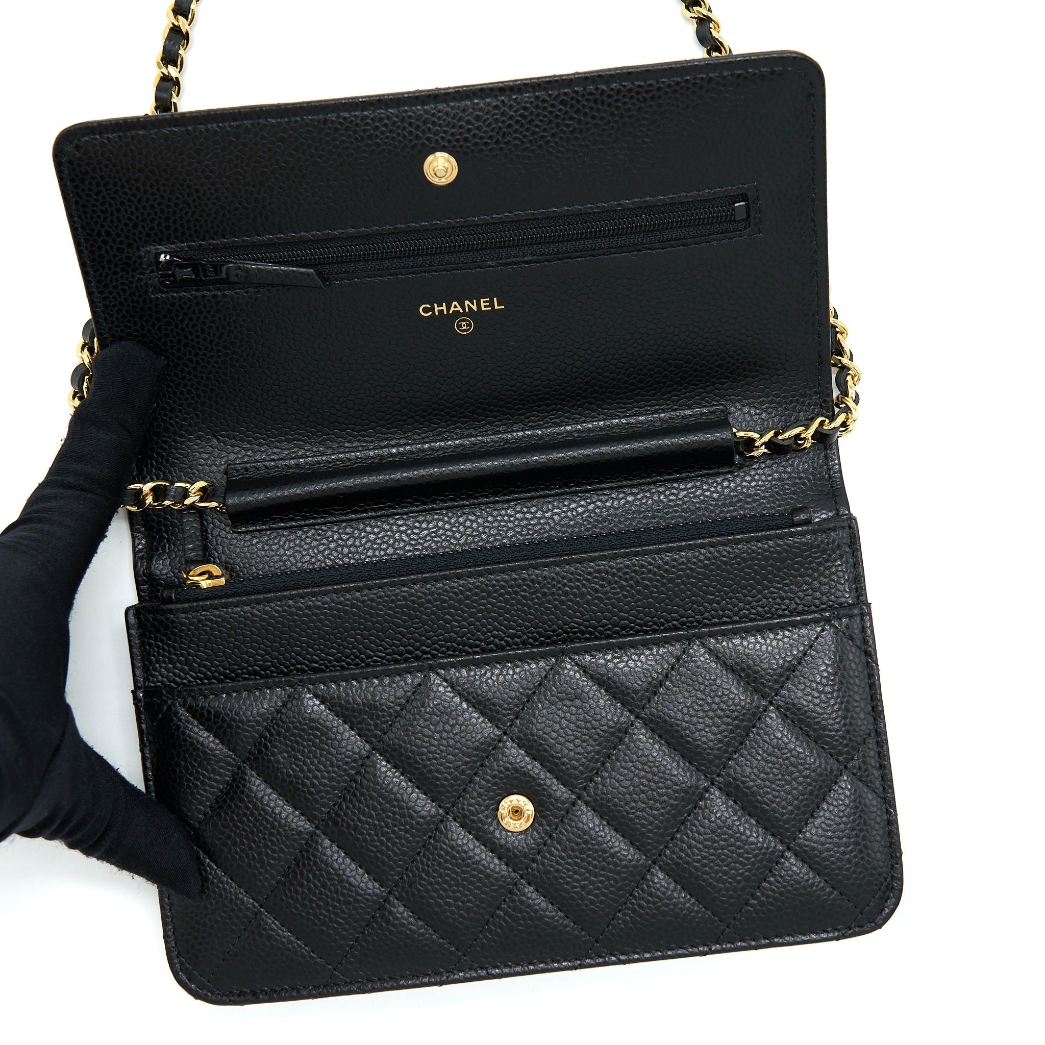 CHANEL CLASSIC WALLET ON CHAIN CAVIAR BLACK GHW