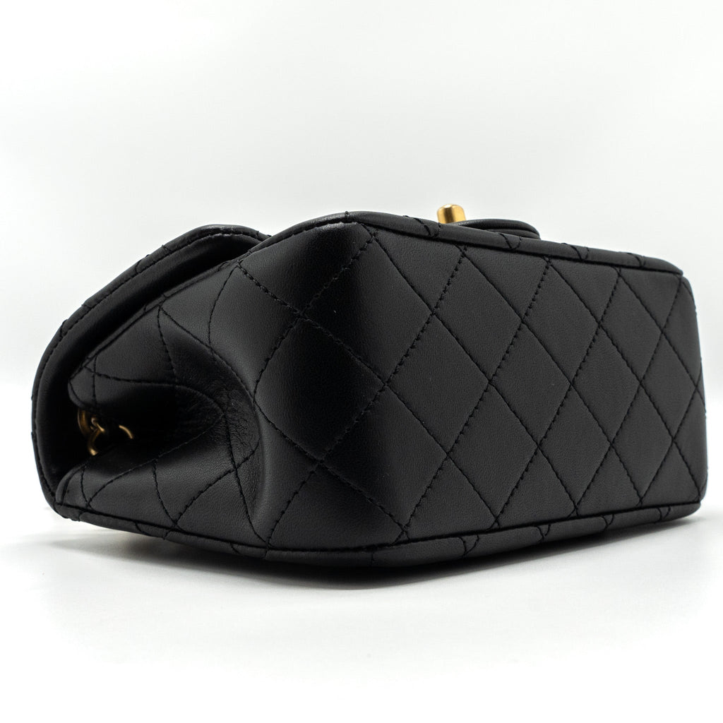 CHANEL 23K PEARL CRUSH MINI SQUARE FLAP BAG LAMBSKIN BLACK GHW (MICROCHIP)