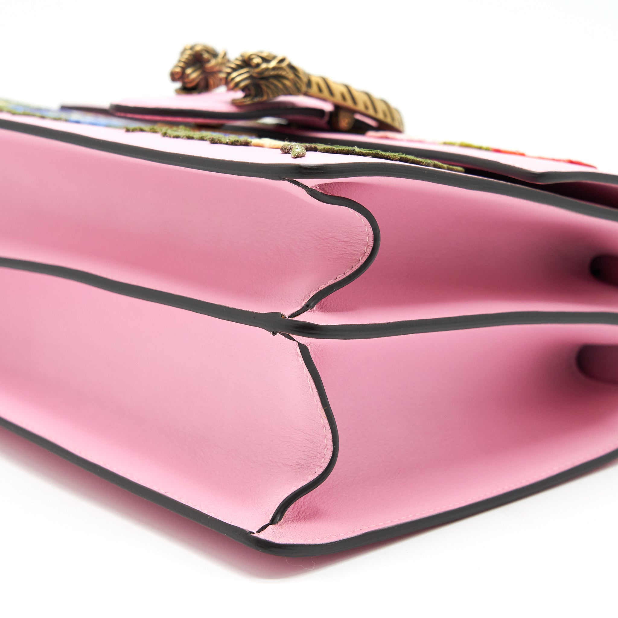 GUCCI DIONYSUS BAMBOO TOP HANDLE BAG EMBROIDERED LEATHER MEDIUM PINK