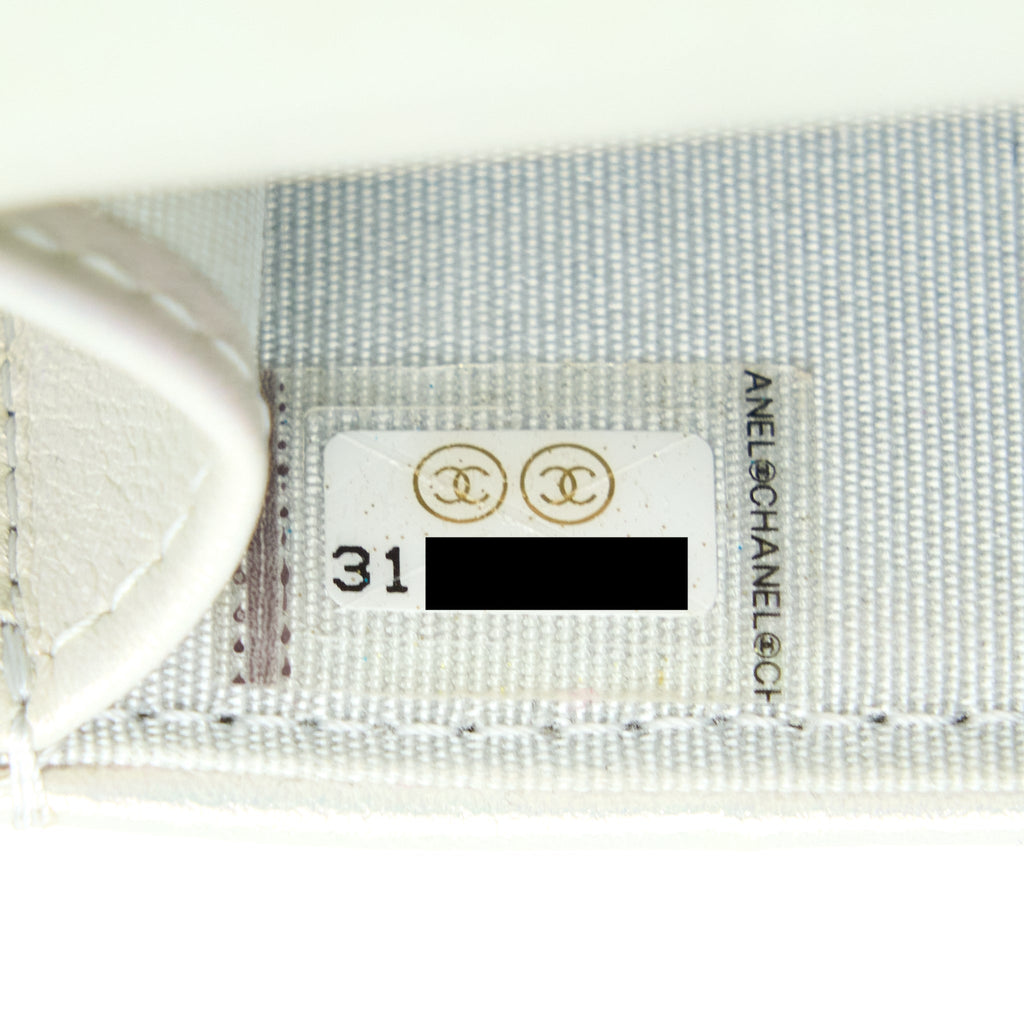 CHANEL 19 PHONE POUCH WITH CHAIN IRIDESCENT WHITE GHW