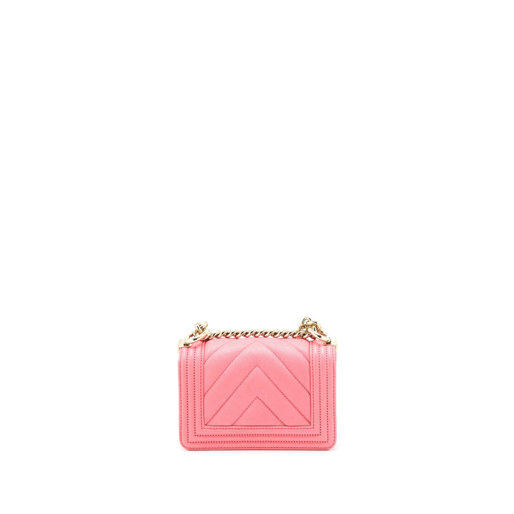 CHANEL SUPER MINI BOY BAG CHEVRON CAVIAR PINK LGHW (MICROCHIP)