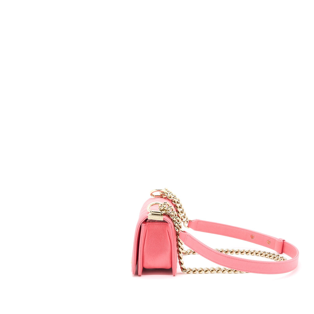 CHANEL SUPER MINI BOY BAG CHEVRON CAVIAR PINK LGHW (MICROCHIP)