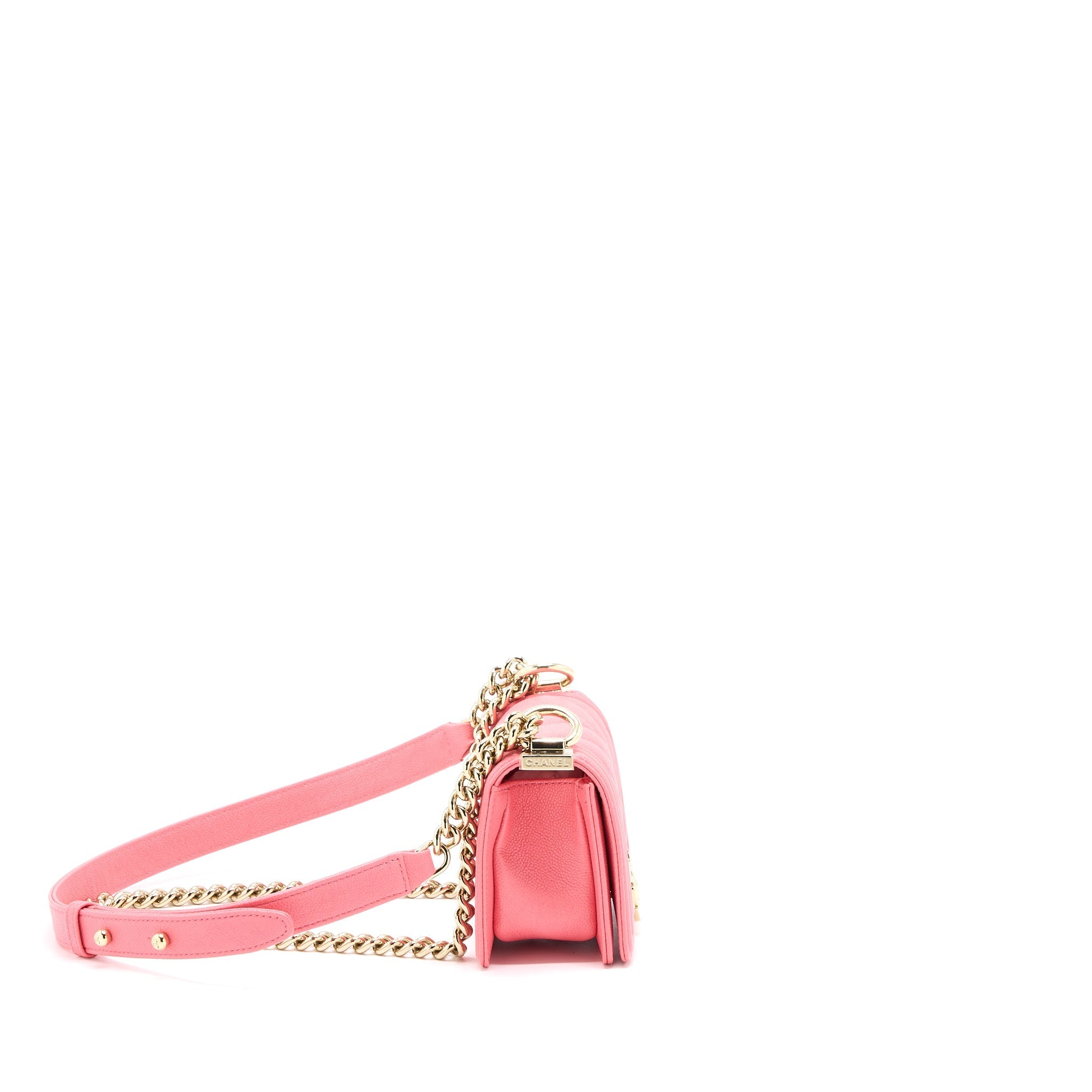 CHANEL SUPER MINI BOY BAG CHEVRON CAVIAR PINK LGHW (MICROCHIP)
