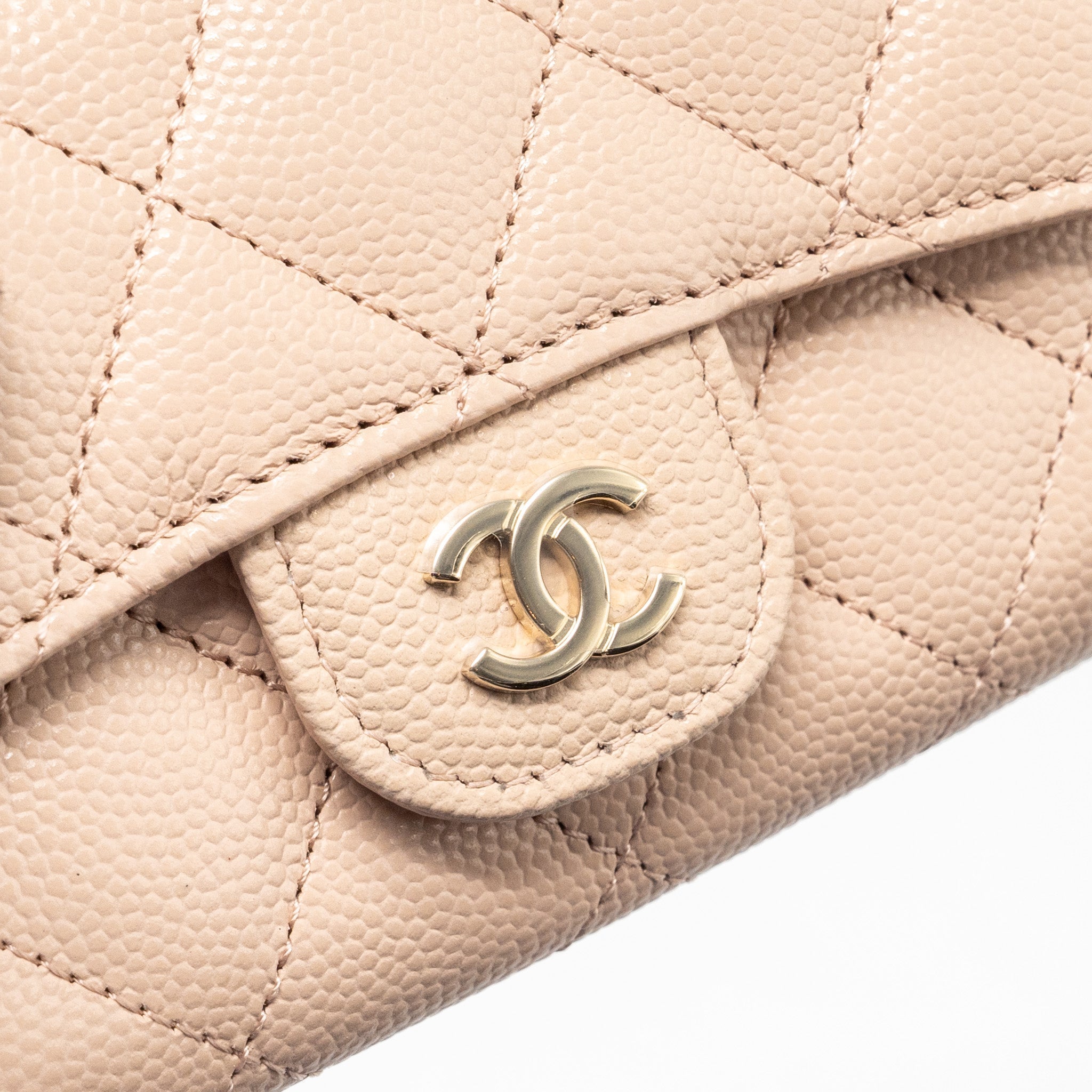 CHANEL CLASSIC FLAP CARD HOLDER CAVIAR LIGHT BEIGE LGHW