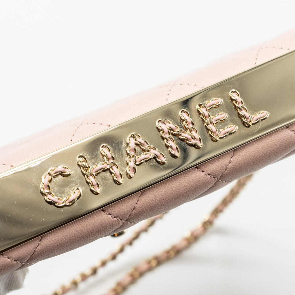 CHANEL TRENDY CC QUILTED WALLET ON CHAIN LAMBSKIN LIGHT PINK LGHW (MICROCHIP)