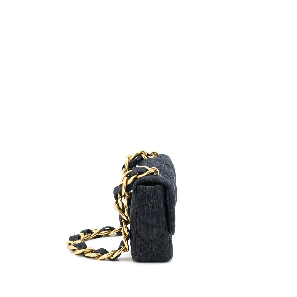 CHANEL 22S GIANT CHAIN FLAP SHOULDER BAG DENIM DARK BLUE BRUSHED GHW (MICROCHIP)
