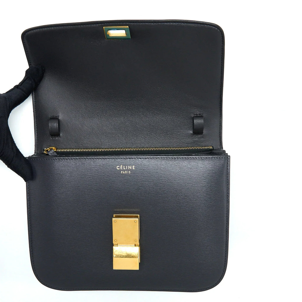CELINE MEDIUM CLASSIC BOX CALFSKIN LIEGE ANTHRACITE GHW