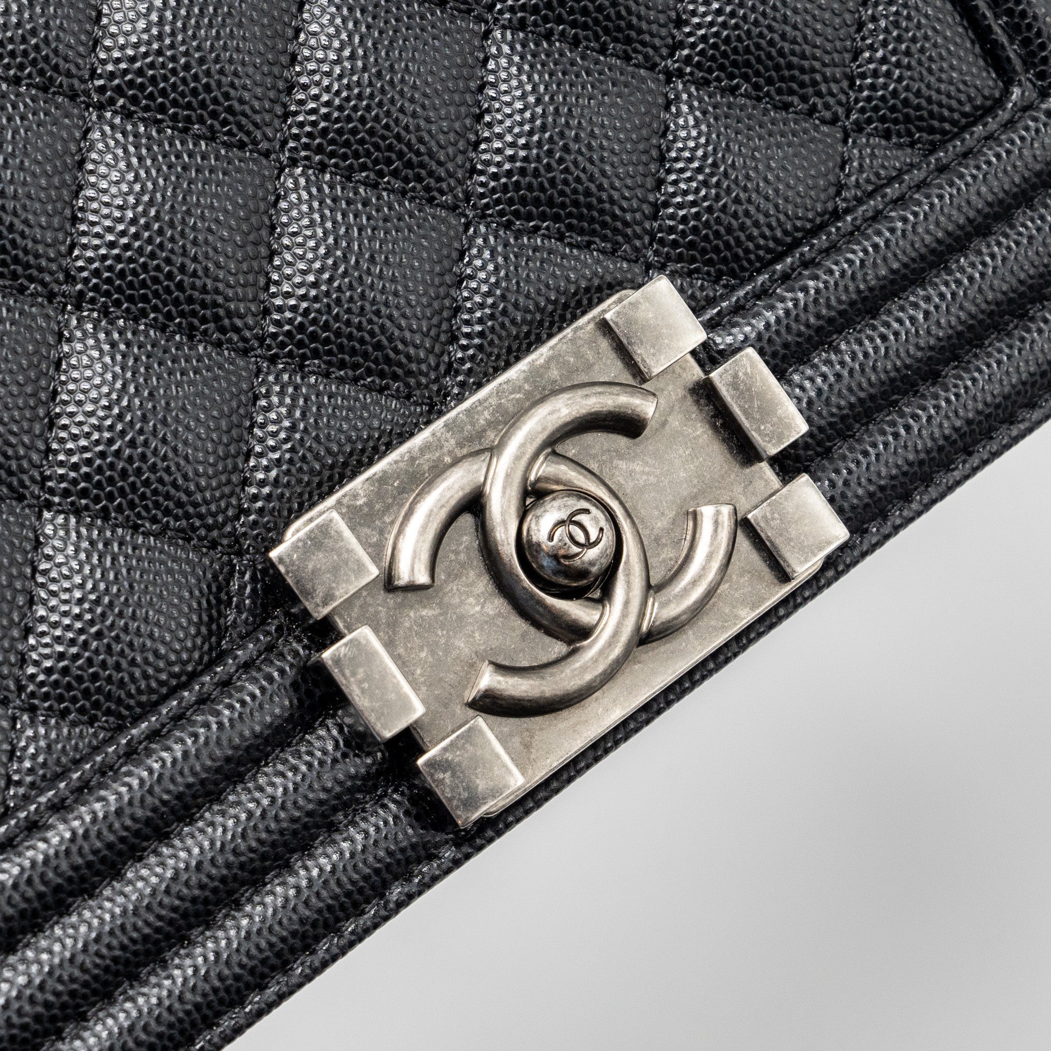 CHANEL SMALL BOY BAG CAVIAR BLACK RUTHENIUM HARDWARE (MICROCHIP)