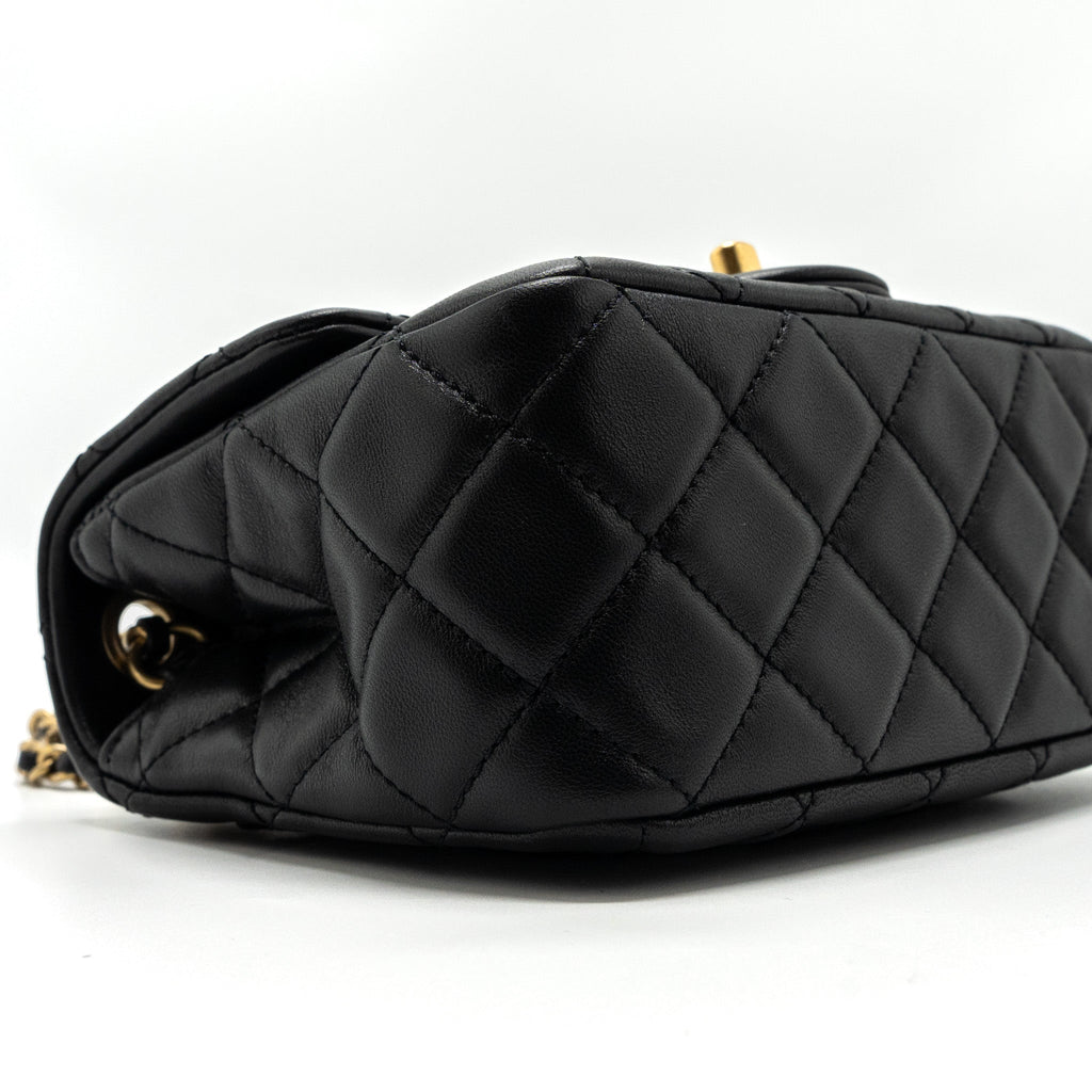 CHANEL PEARL CRUSH MINI  SQUARE FLAP BAG LAMBSKIN BLACK GHW (MICROCHIP)