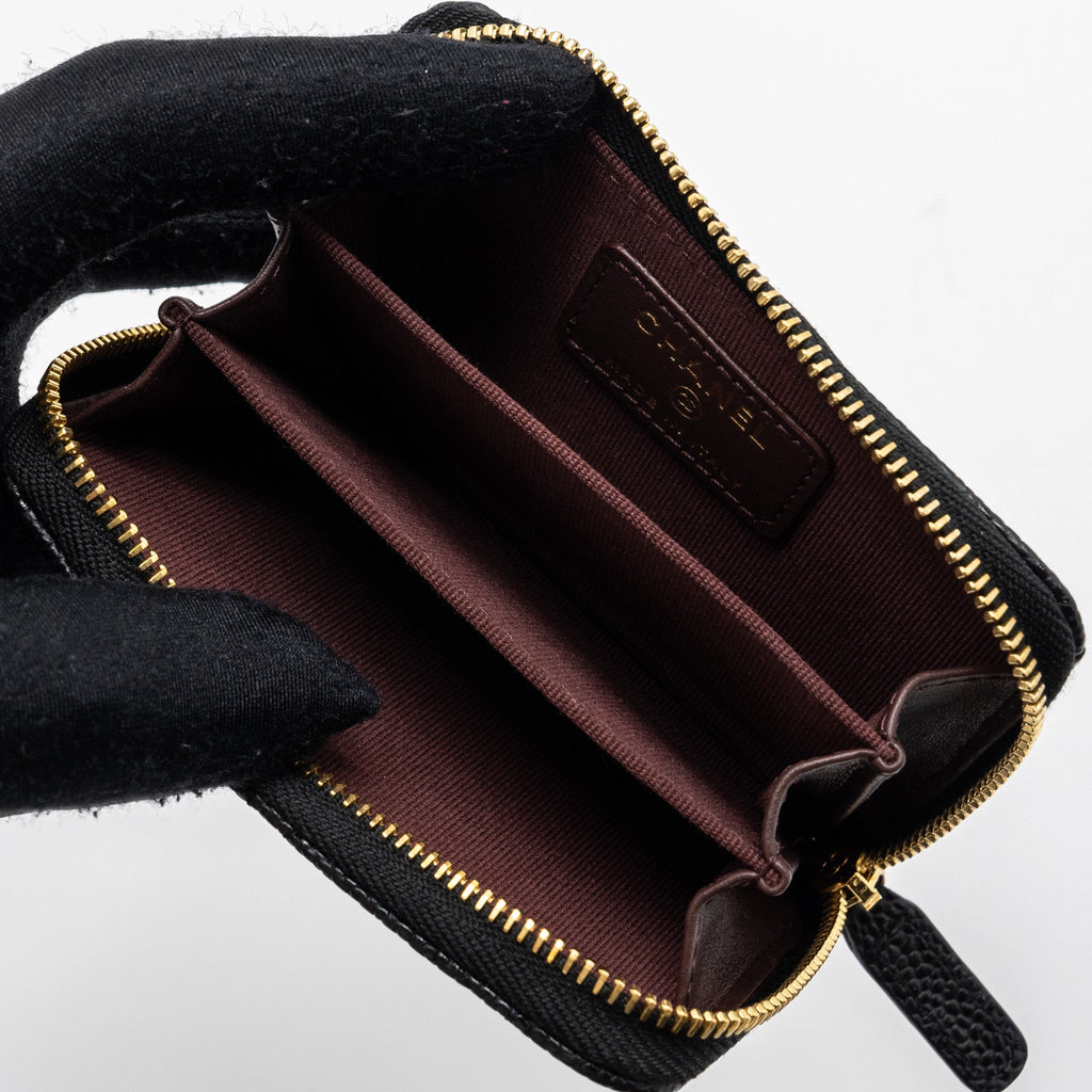 CHANEL QUILTED ZIPPER CARD HOLDER CAVIAR BLACK GHW (MICROCHIP)