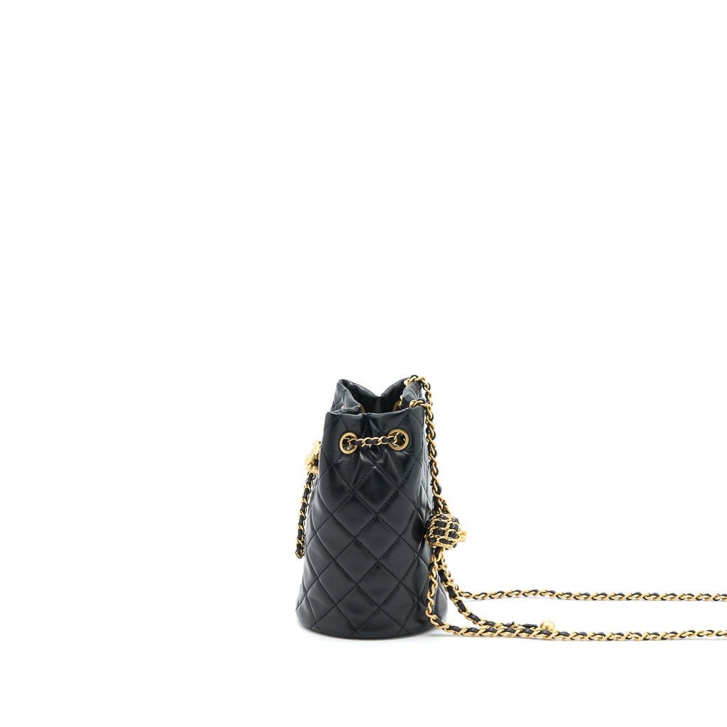 CHANEL 22S PEARL CRUSH BUCKET BAG LAMBSKIN BLACK BRUSHED GHW (MICROCHIP)