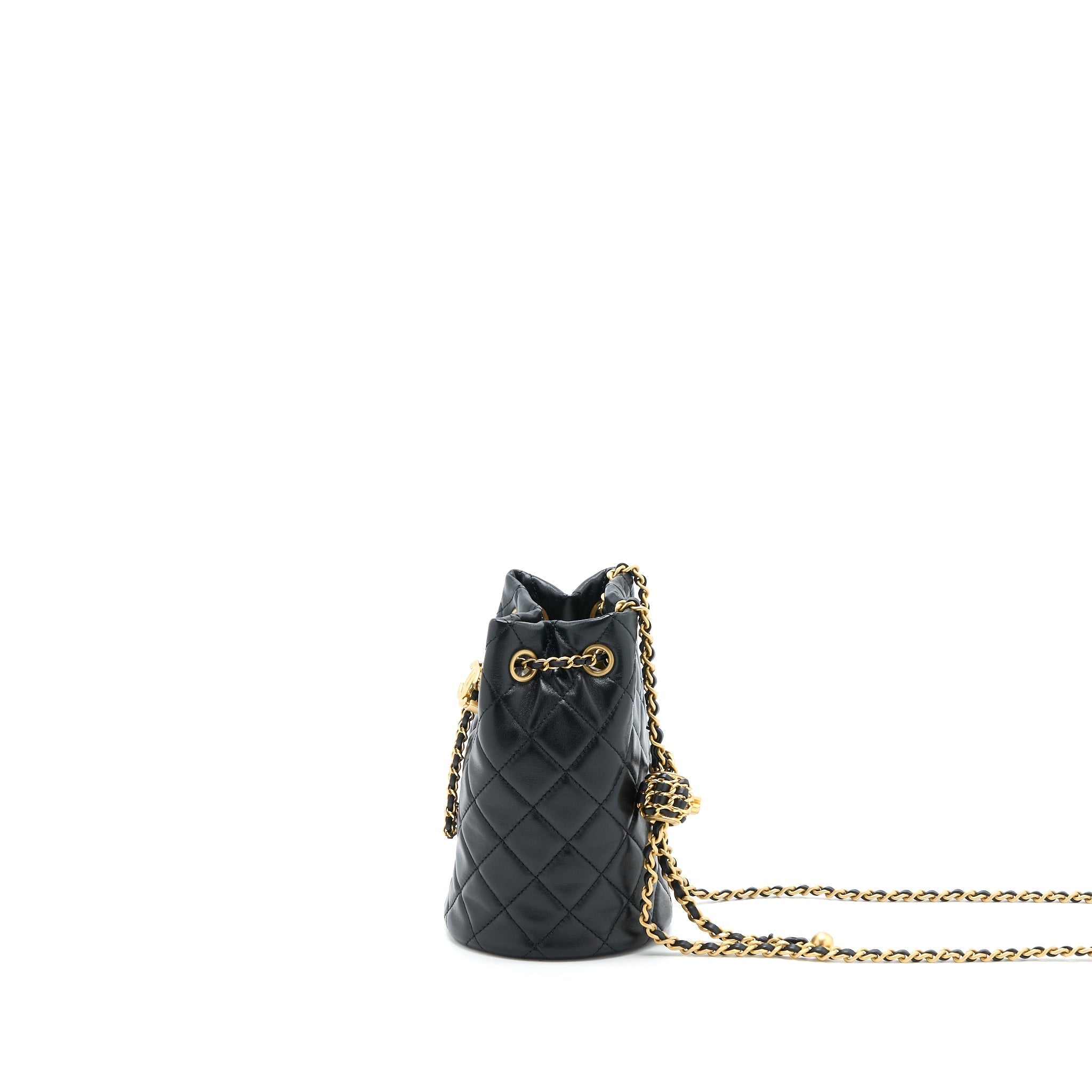 CHANEL 22S PEARL CRUSH BUCKET BAG LAMBSKIN BLACK BRUSHED GHW (MICROCHIP)