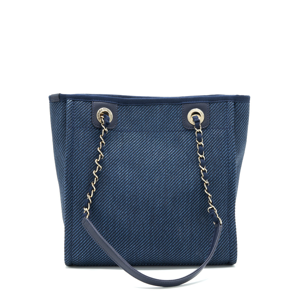 CHANEL SMALL DEAUVILLE TOTE BAG DENIM BLUE SHW