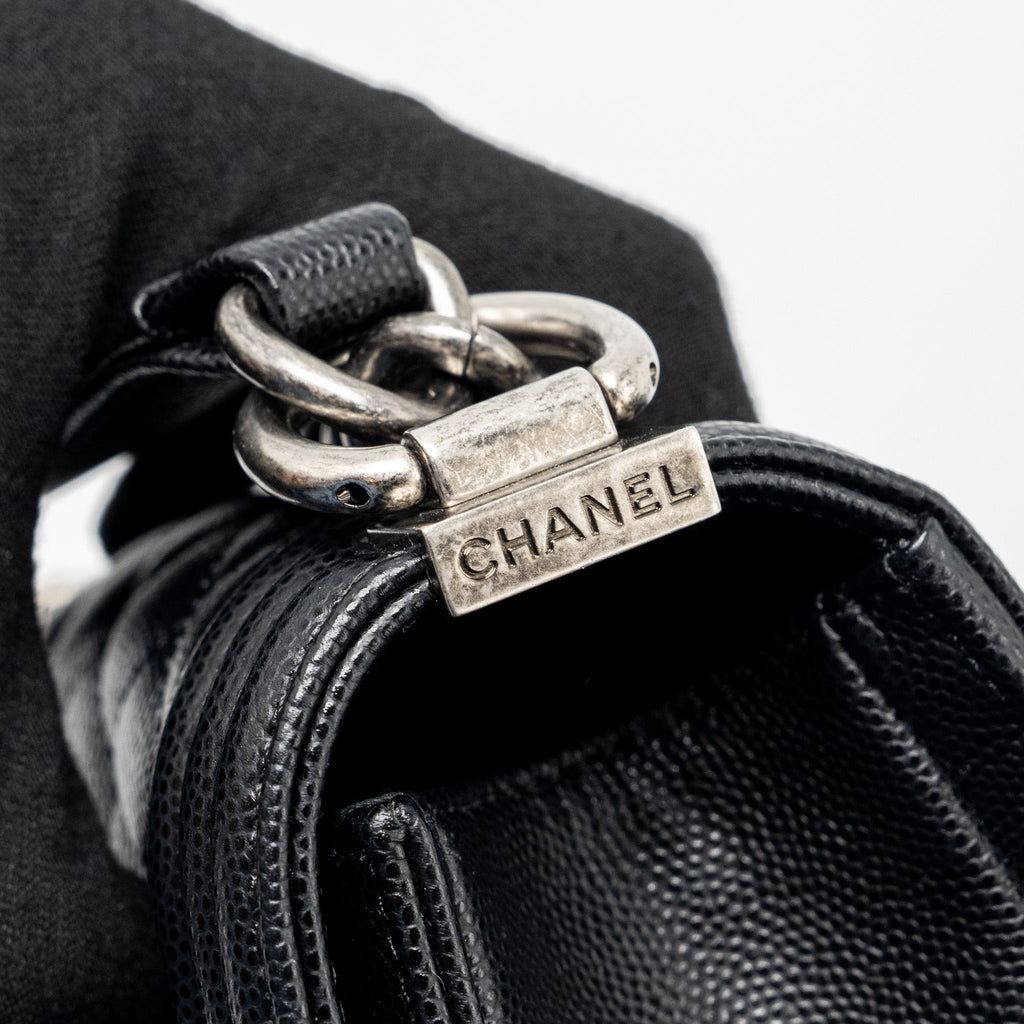 CHANEL SMALL BOY BAG CAVIAR BLACK RUTHENIUM HARDWARE (MICROCHIP)