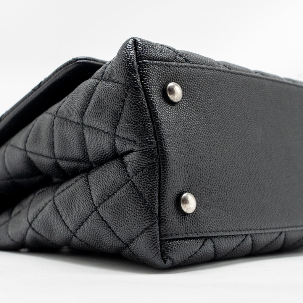 CHANEL MEDIUM COCO HANDLE FLAP BAG LIZARD EMBOSSED HANDLE CAVIAR BLACK RUTHENIUM HARDWARE