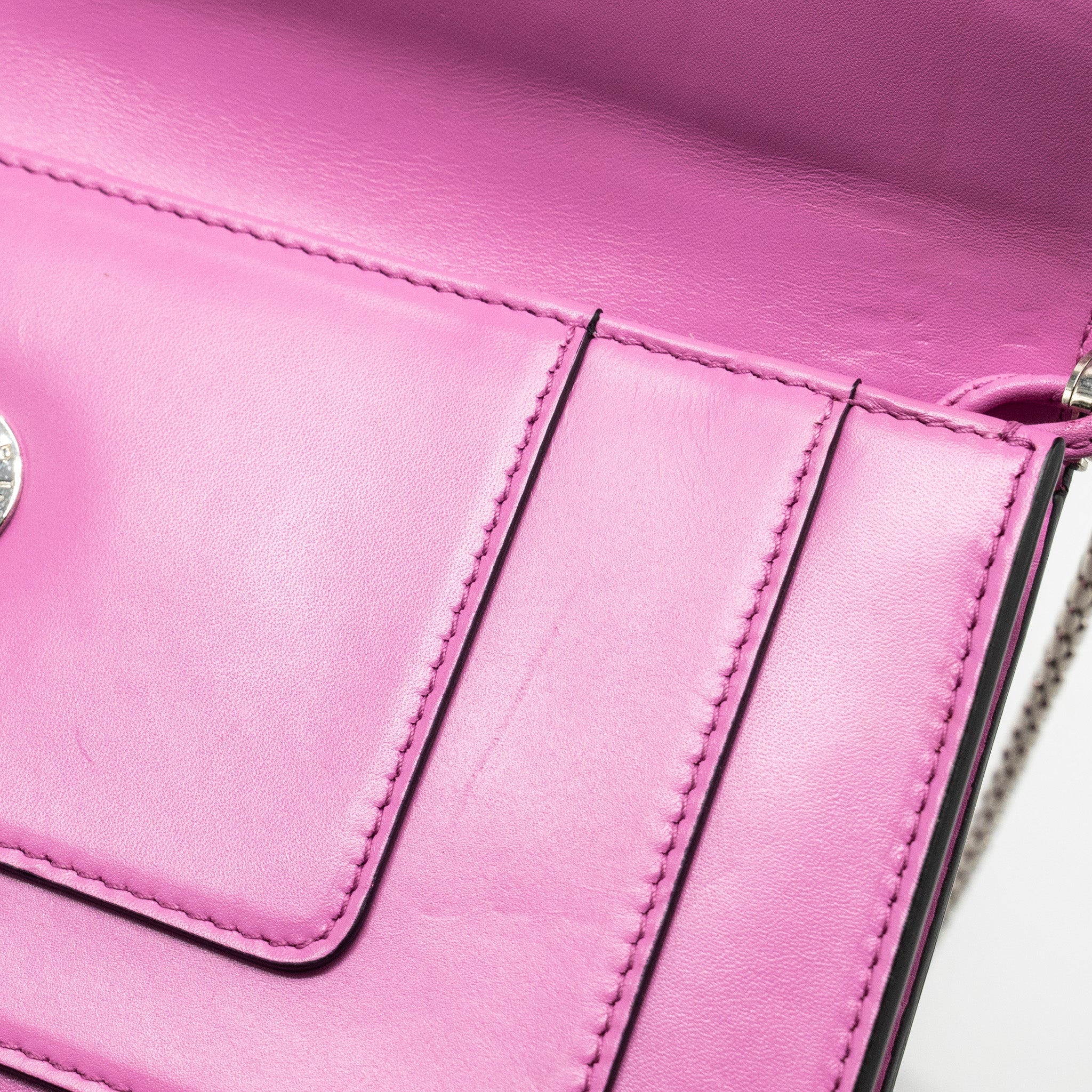 BVLGARI SERPENTI FOREVER CLUTCH WITH CHAIN CALFSKIN PINK SHW