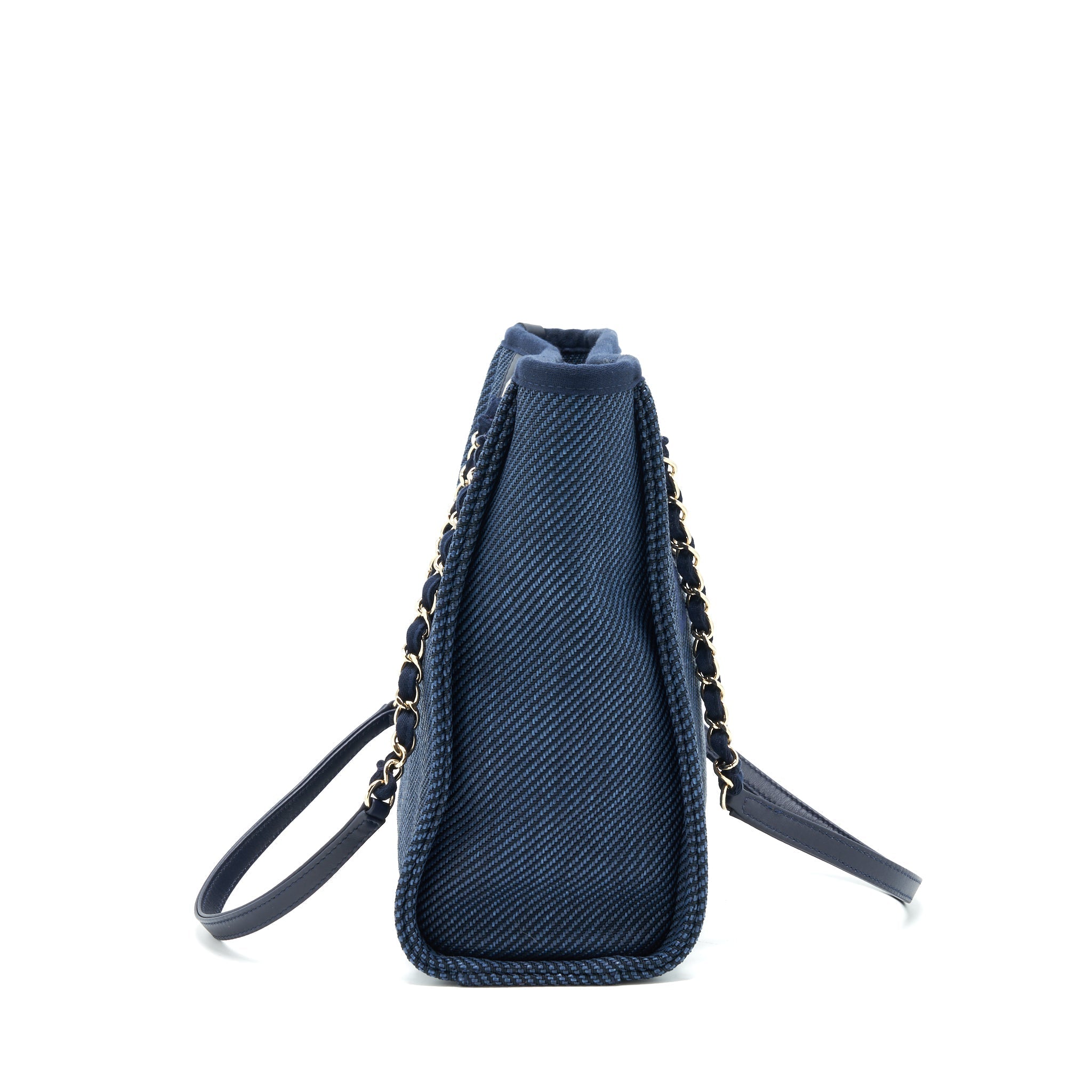 CHANEL SMALL DEAUVILLE TOTE BAG DENIM BLUE SHW