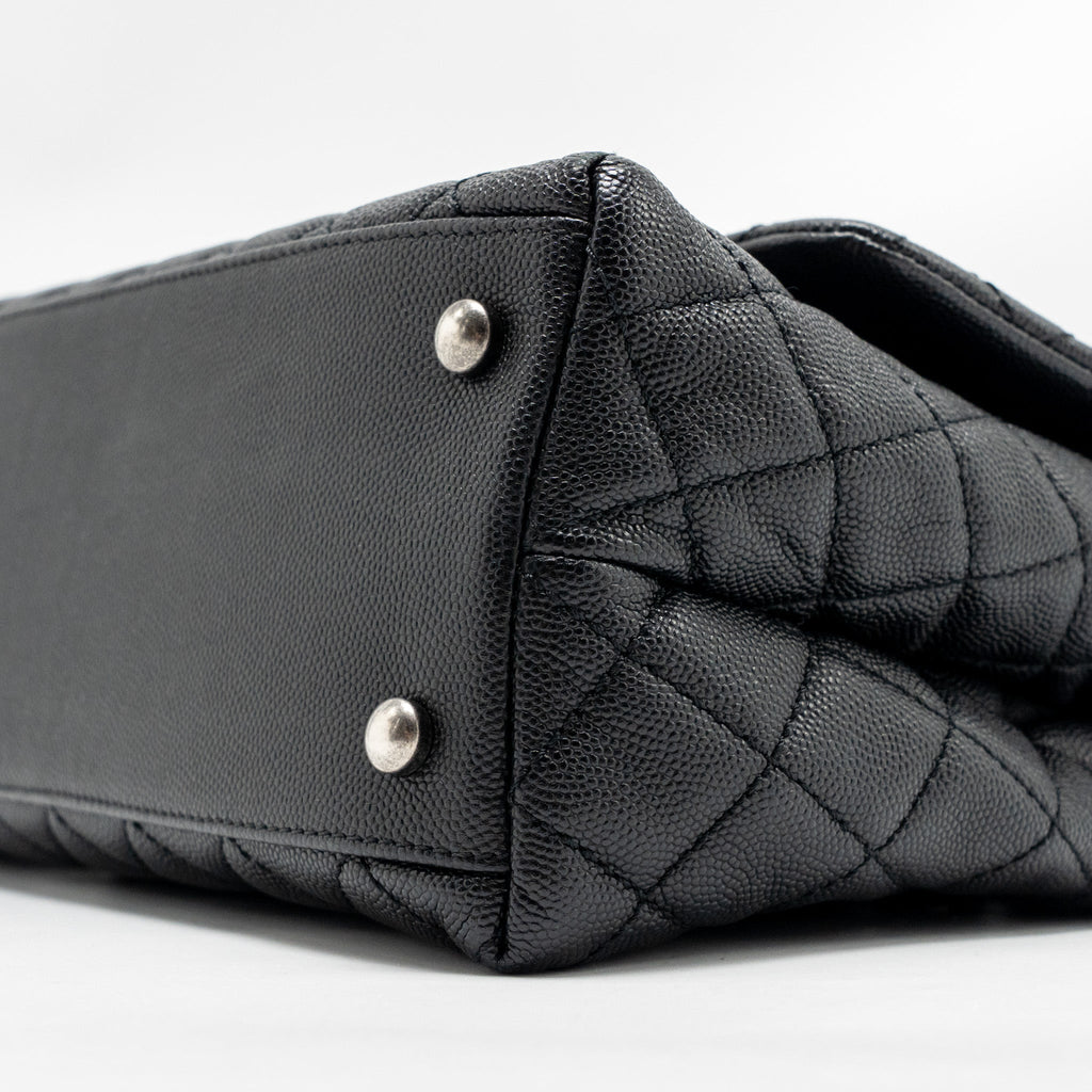 CHANEL MEDIUM COCO HANDLE FLAP BAG LIZARD EMBOSSED HANDLE CAVIAR BLACK RUTHENIUM HARDWARE