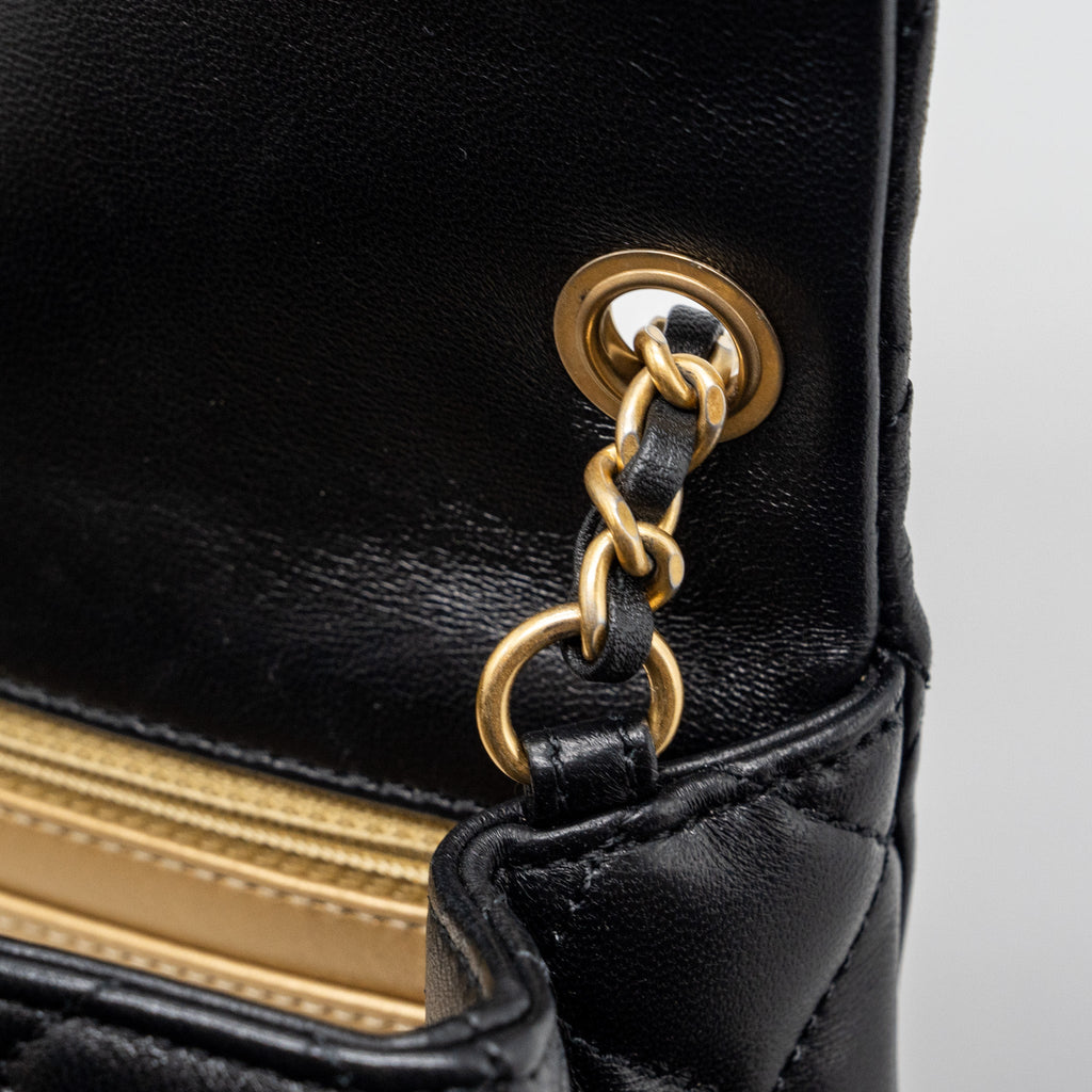 CHANEL PEARL CRUSH MINI SQUARE FLAP BAG LAMBSKIN BLACK GHW(MICROCHIP)