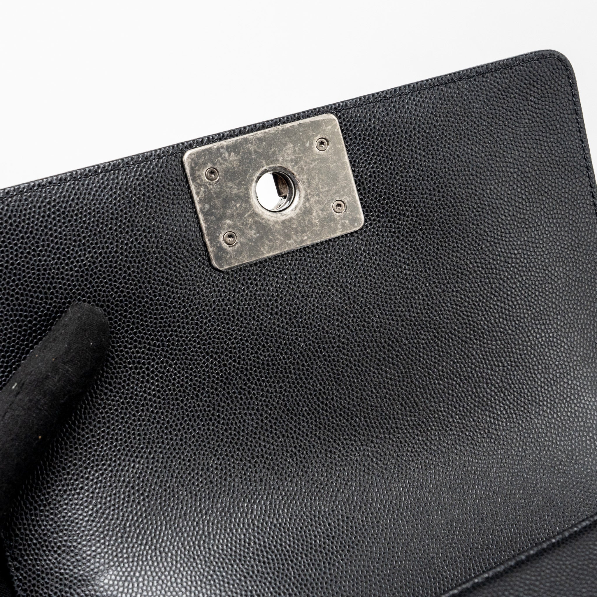 CHANEL SMALL BOY BAG CAVIAR BLACK RUTHENIUM HARDWARE (MICROCHIP)