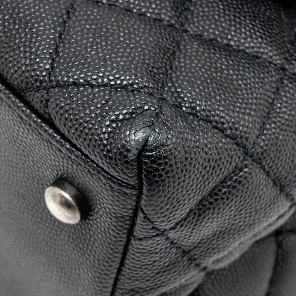 CHANEL MEDIUM COCO HANDLE FLAP BAG LIZARD EMBOSSED HANDLE CAVIAR BLACK RUTHENIUM HARDWARE