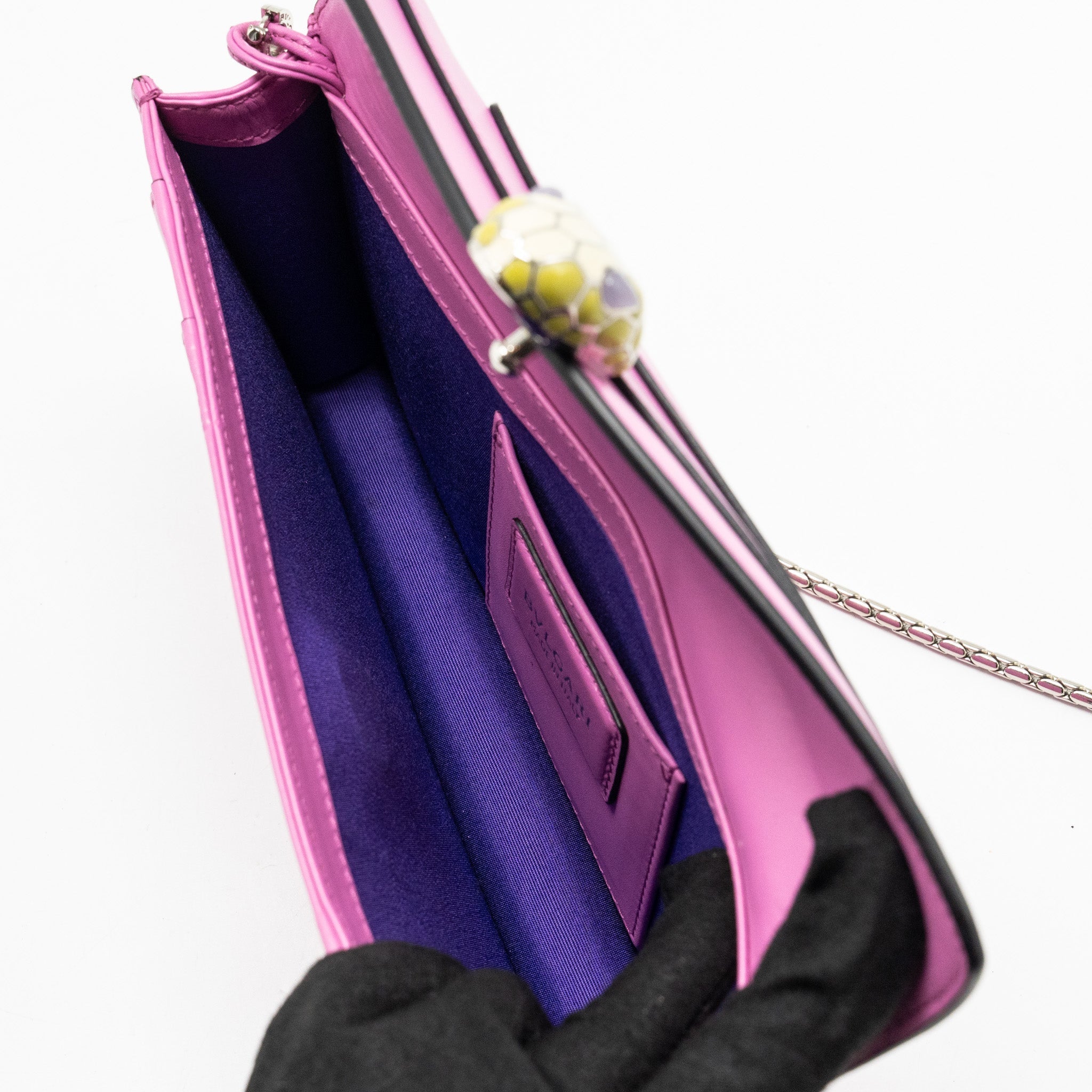 BVLGARI SERPENTI FOREVER CLUTCH WITH CHAIN CALFSKIN PINK SHW