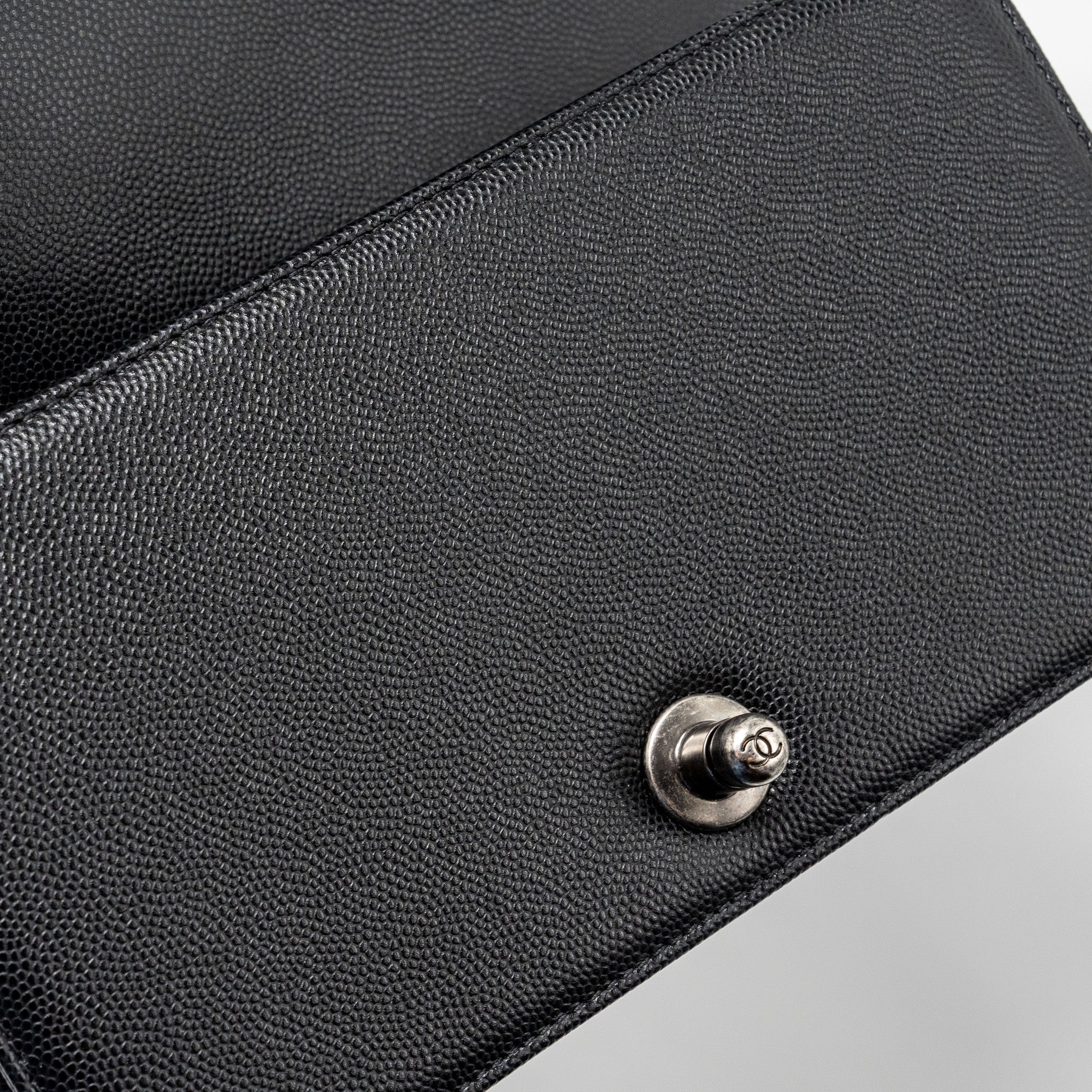CHANEL SMALL BOY BAG CAVIAR BLACK RUTHENIUM HARDWARE (MICROCHIP)