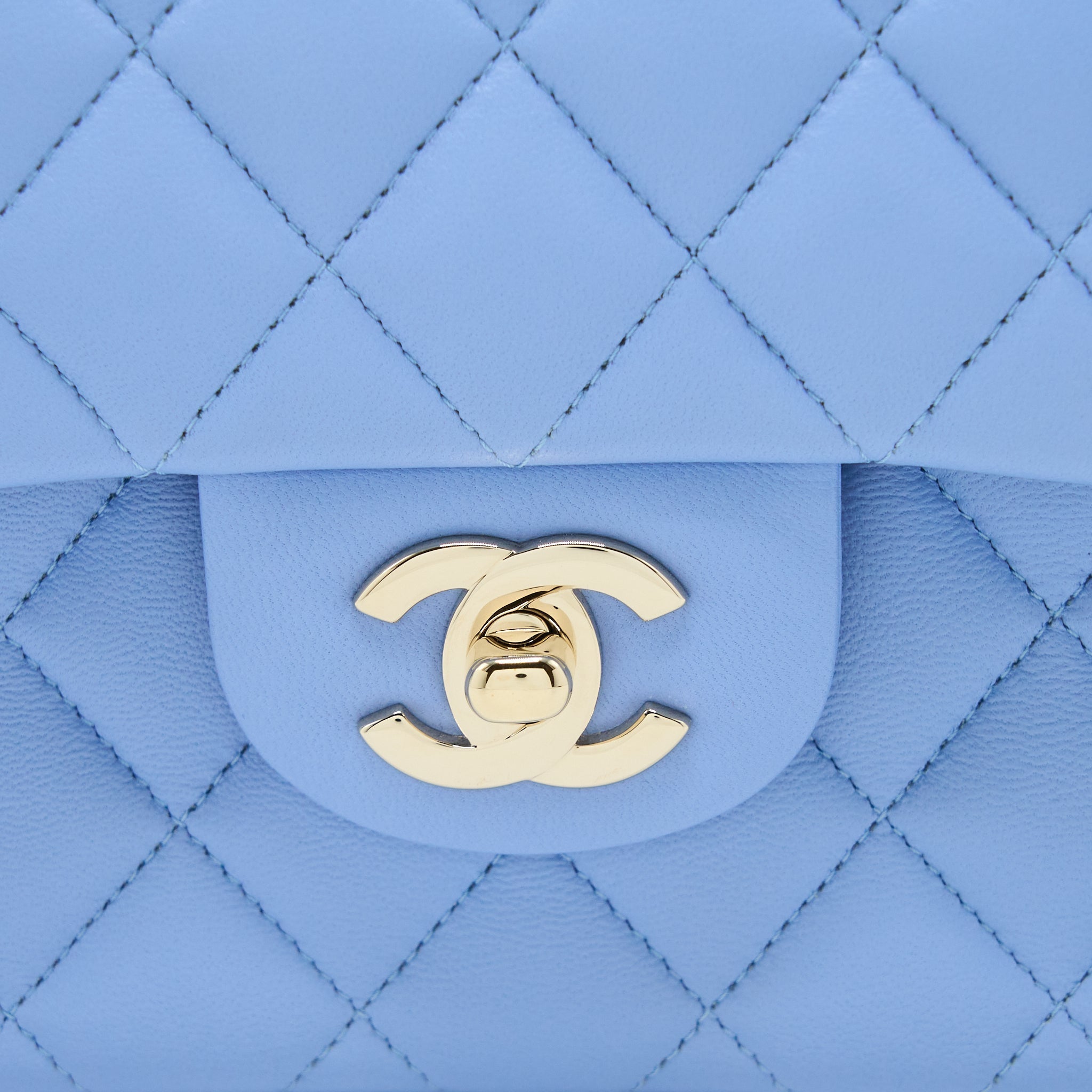 CHANEL SMALL CLASSIC DOUBLE FLAP BAG LAMBSKIN BLUE LGHW
