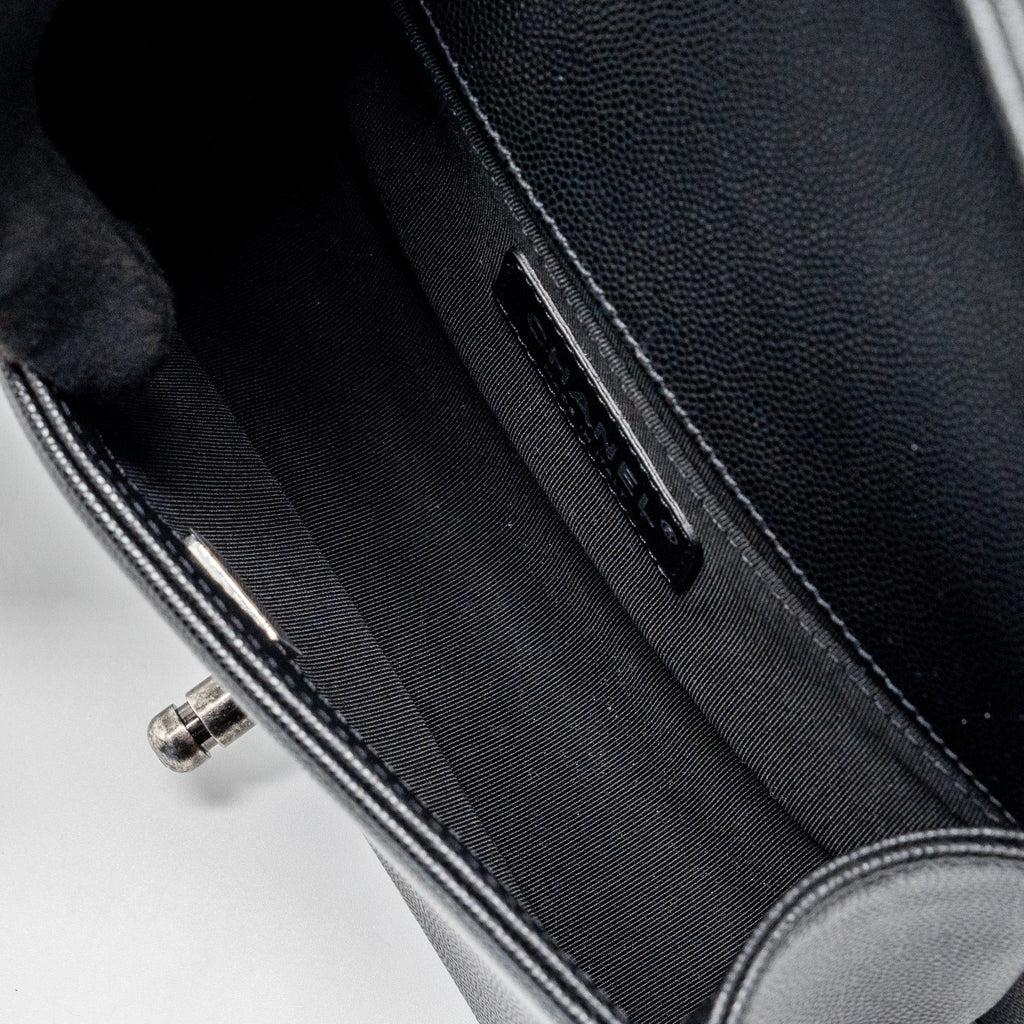 CHANEL SMALL BOY BAG CAVIAR BLACK RUTHENIUM HARDWARE (MICROCHIP)