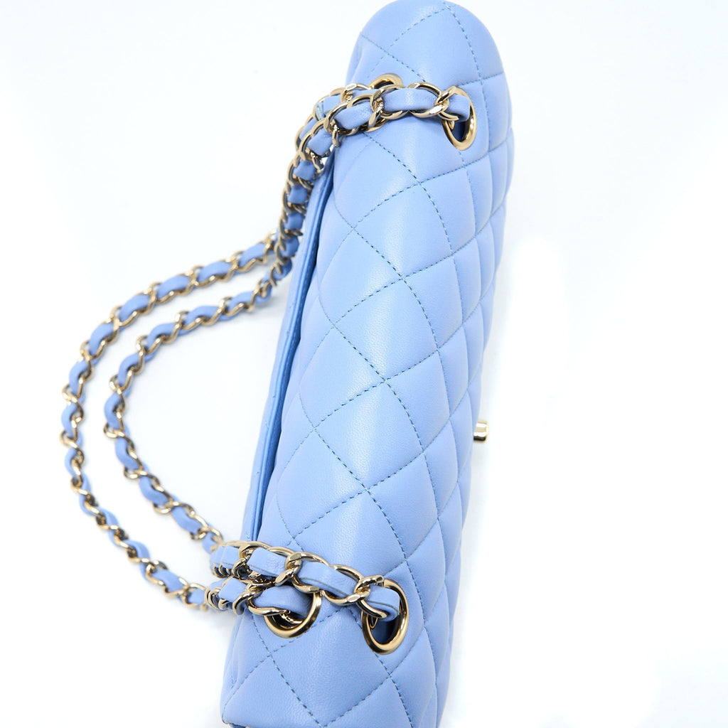 CHANEL SMALL CLASSIC DOUBLE FLAP BAG LAMBSKIN BLUE LGHW