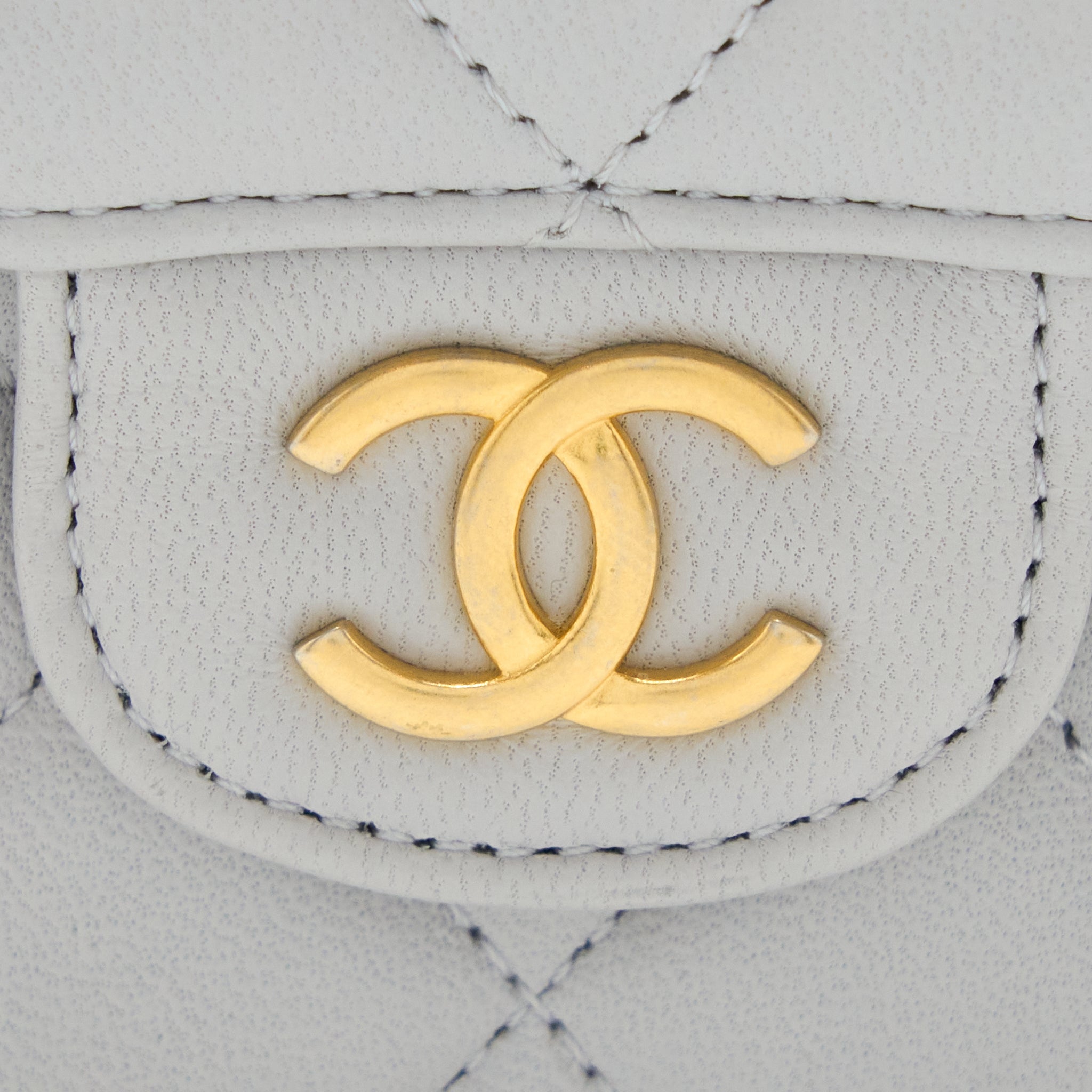 CHANEL MINI TOP HANDLE FLAP BAG LAMBSKIN LIGHT GREY BRUSHED GHW