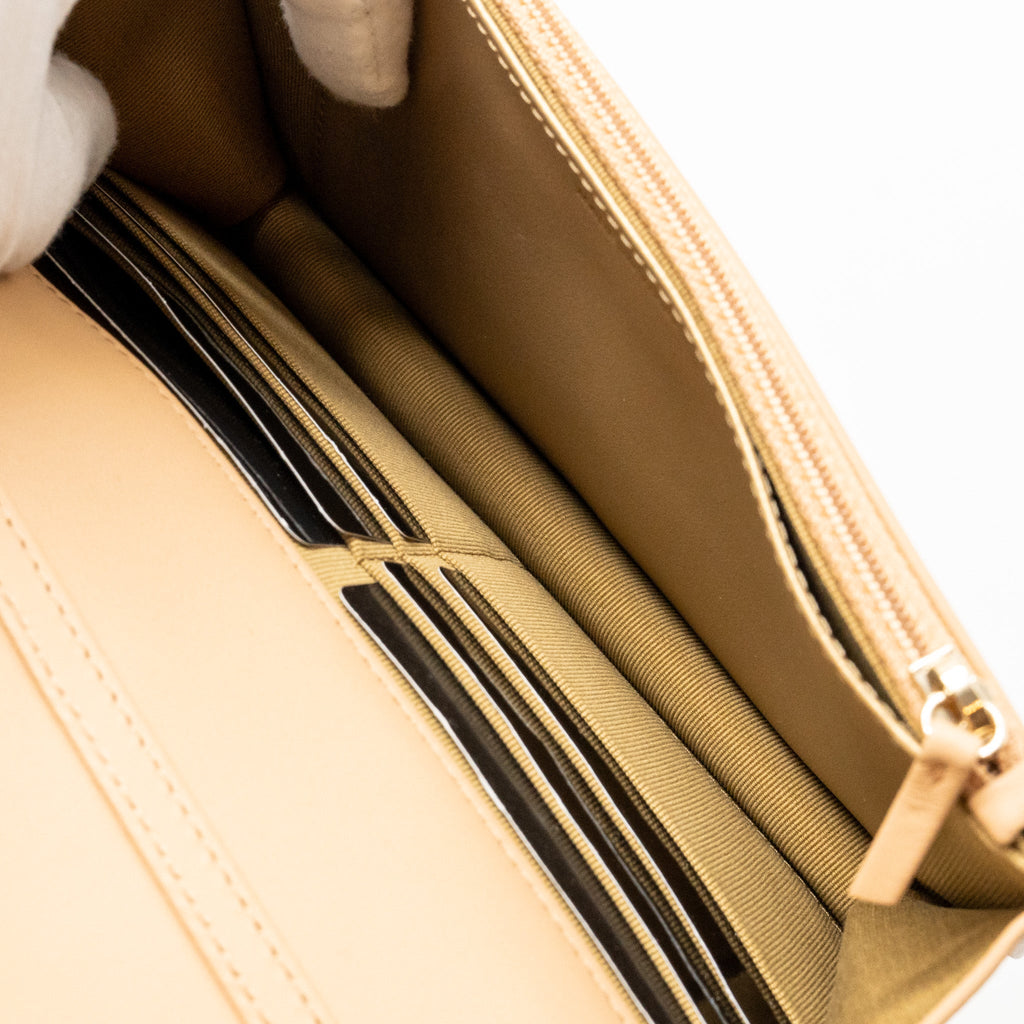 CHANEL PEARL CRUSH WALLET ON CHAIN LAMBSKIN BEIGE GHW (MICROCHIP)