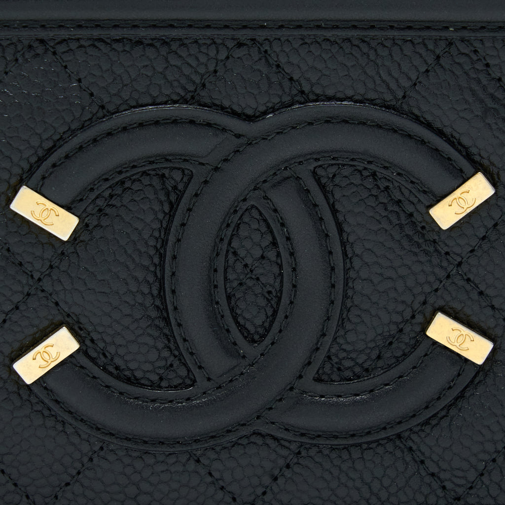 CHANEL FILIGREE LONG WALLET ON CHAIN CAVIAR BLACK GHW