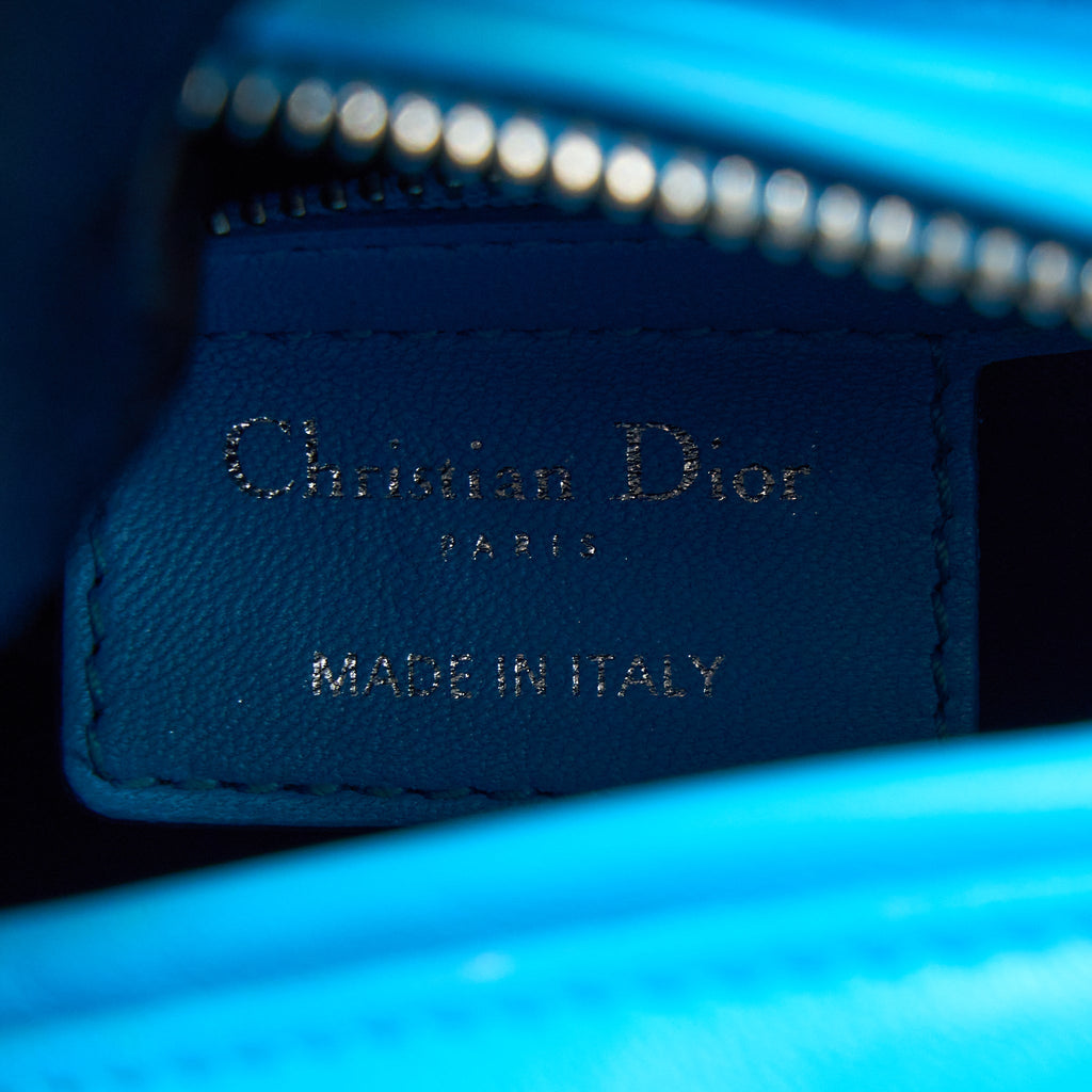 DIOR MEDIUM LADY DIOR LAMBSKIN LIGHT BLUE SHW