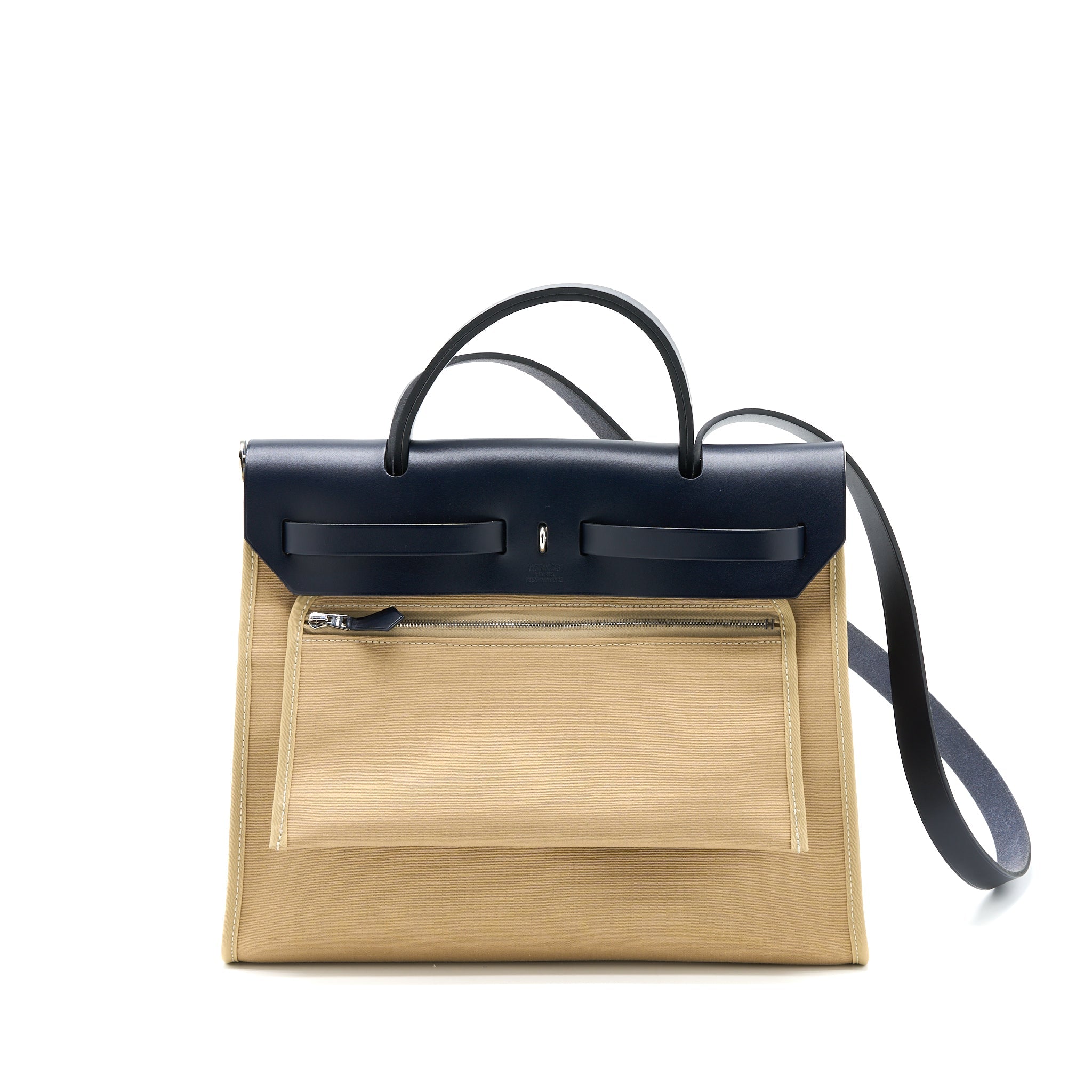 HERMES HERBAG 31 ZIP BAG CANVAS/HUNTER TRENCH/BLUE INDIGO SHW