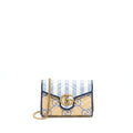 GUCCI GG MARMONT FLAP BAG MATELASSE RAFFIA BLUE/MULTICOLOUR BRUSHED GHW