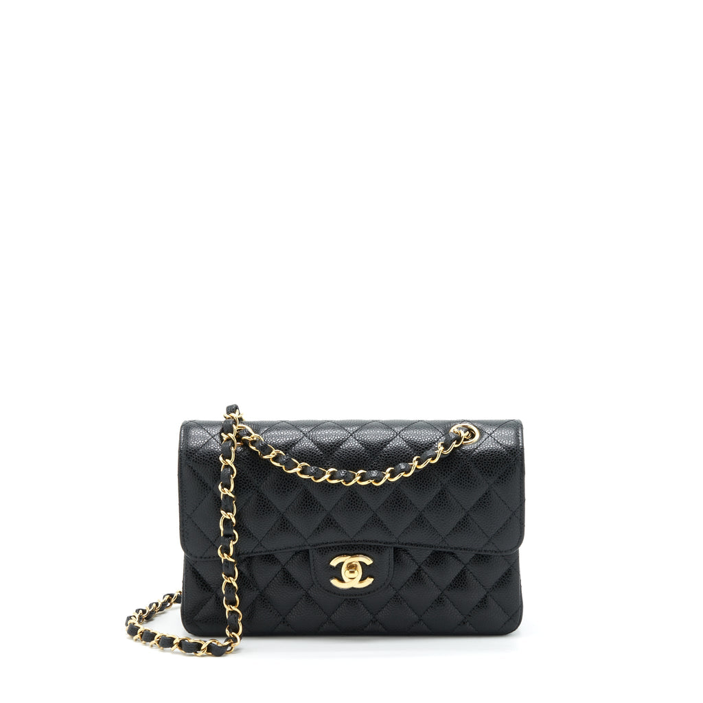 CHANEL SMALL CLASSIC DOUBLE FLAP BAG CAVIAR BLACK GHW (MICROCHIP)