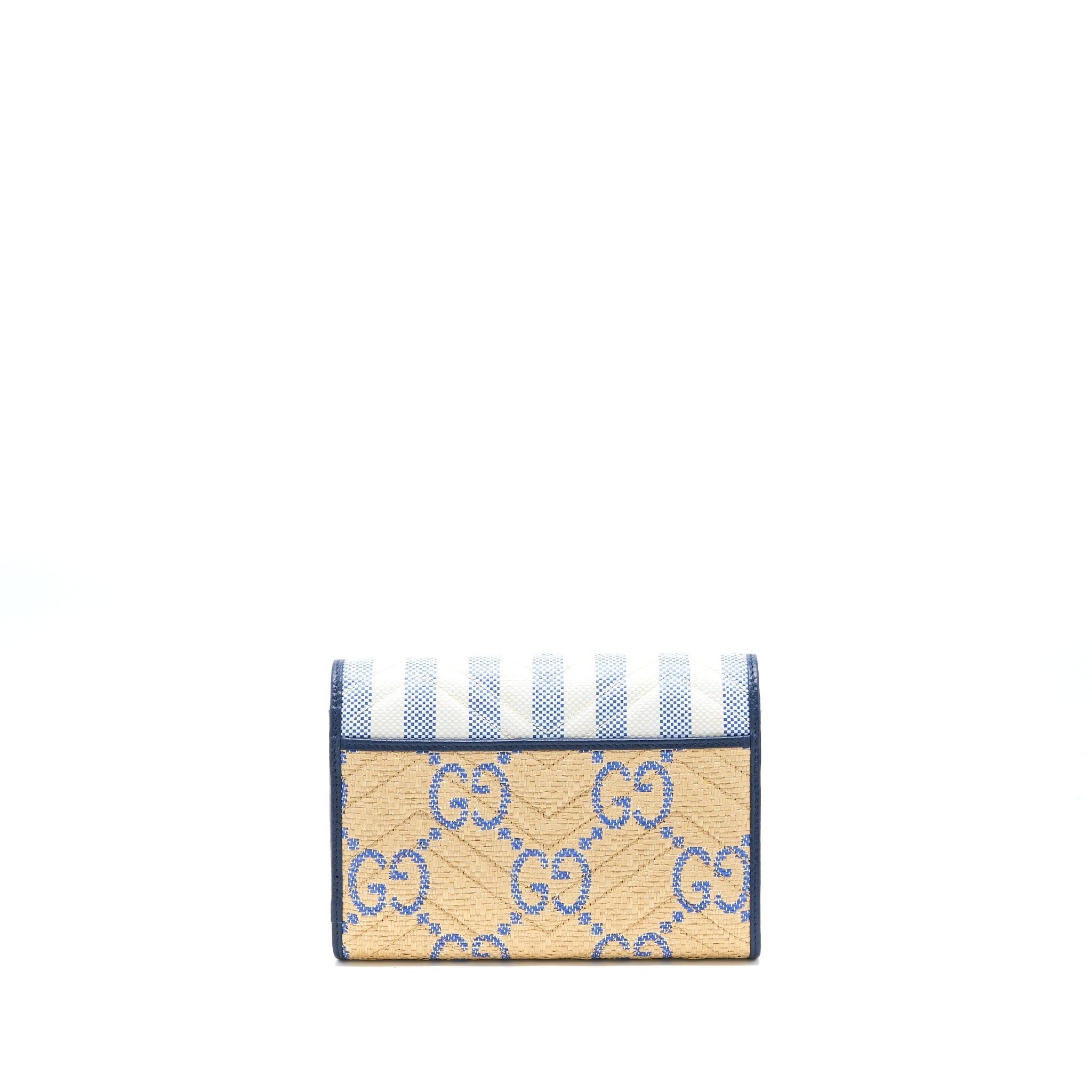 GUCCI GG MARMONT FLAP BAG MATELASSE RAFFIA BLUE/MULTICOLOUR BRUSHED GHW