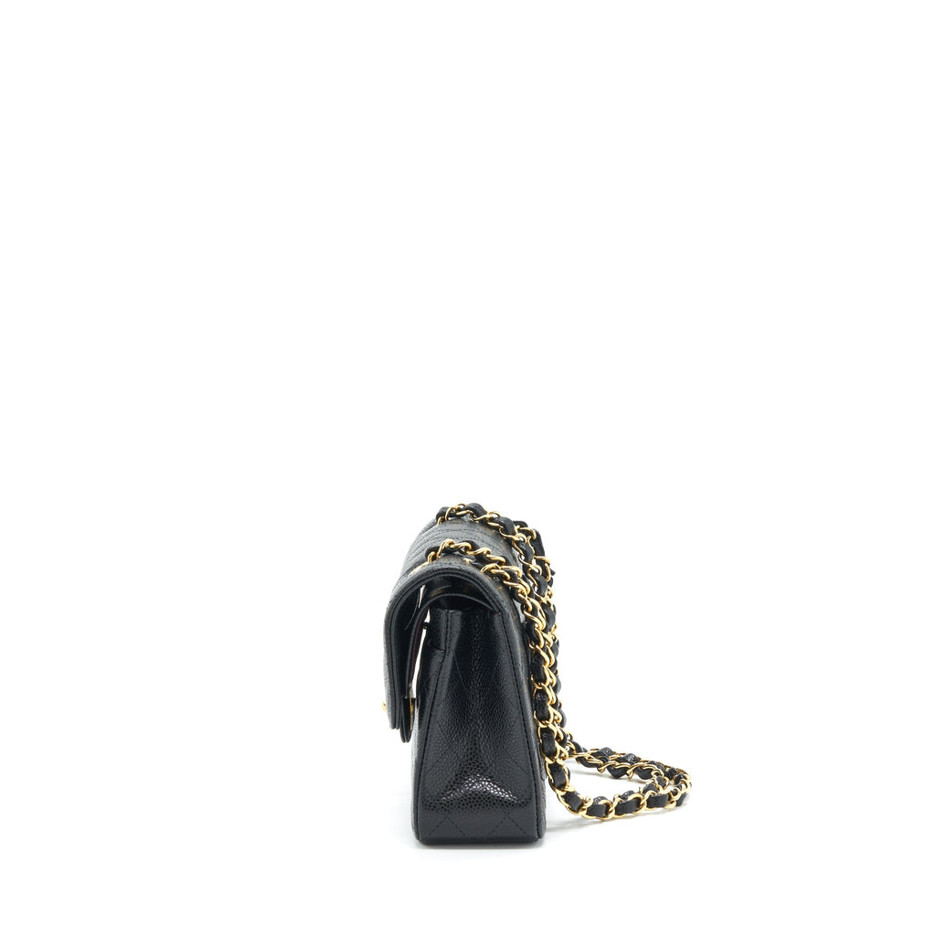 CHANEL SMALL CLASSIC DOUBLE FLAP BAG CAVIAR BLACK GHW (MICROCHIP)