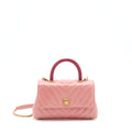CHANEL SMALL COCO HANDLE CHEVRON CALFSKIN WITH LIZARD HANDLE PINK GHW